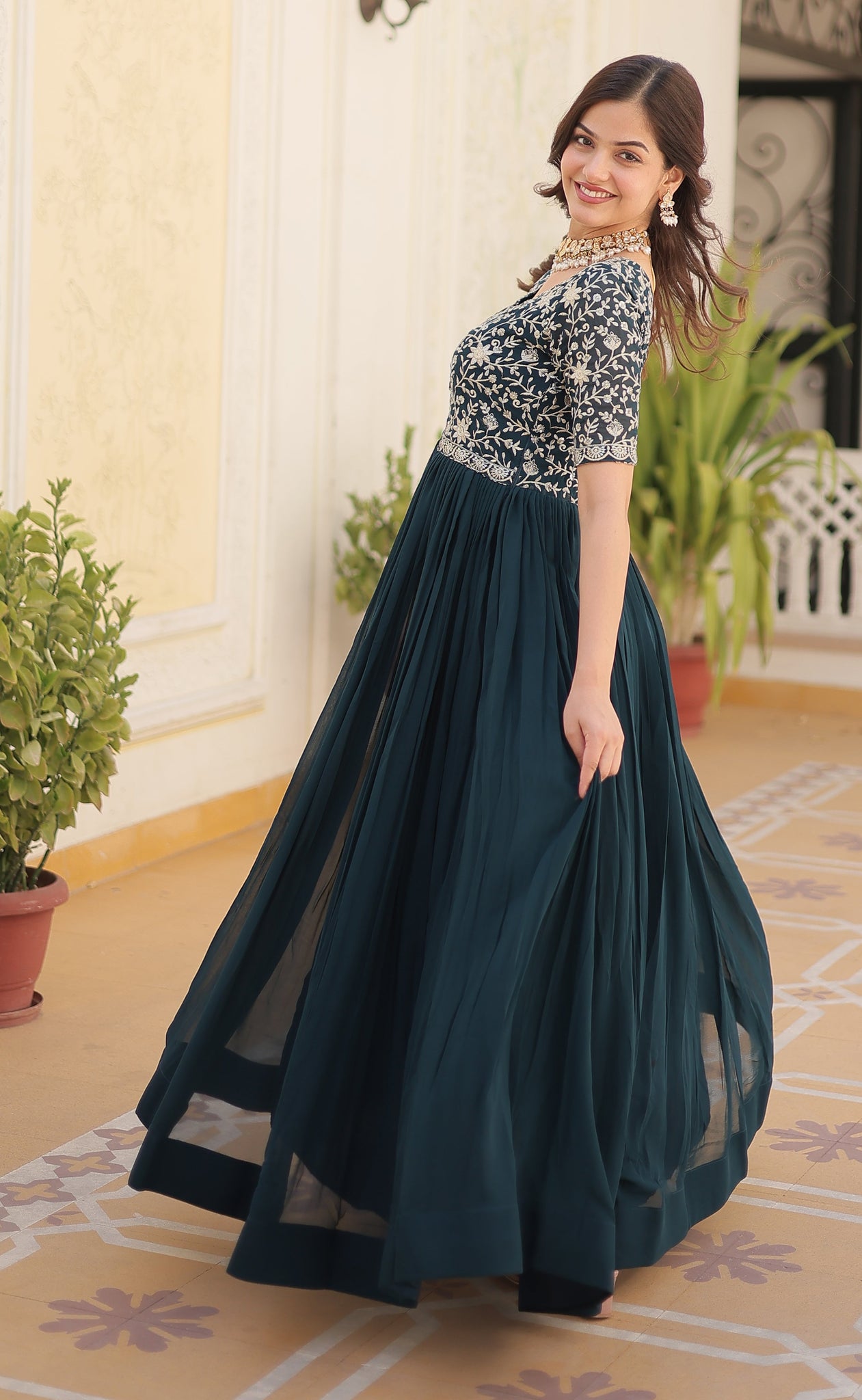 ANARA  Turquoise Premium Designer Readymade Gown Set For Women