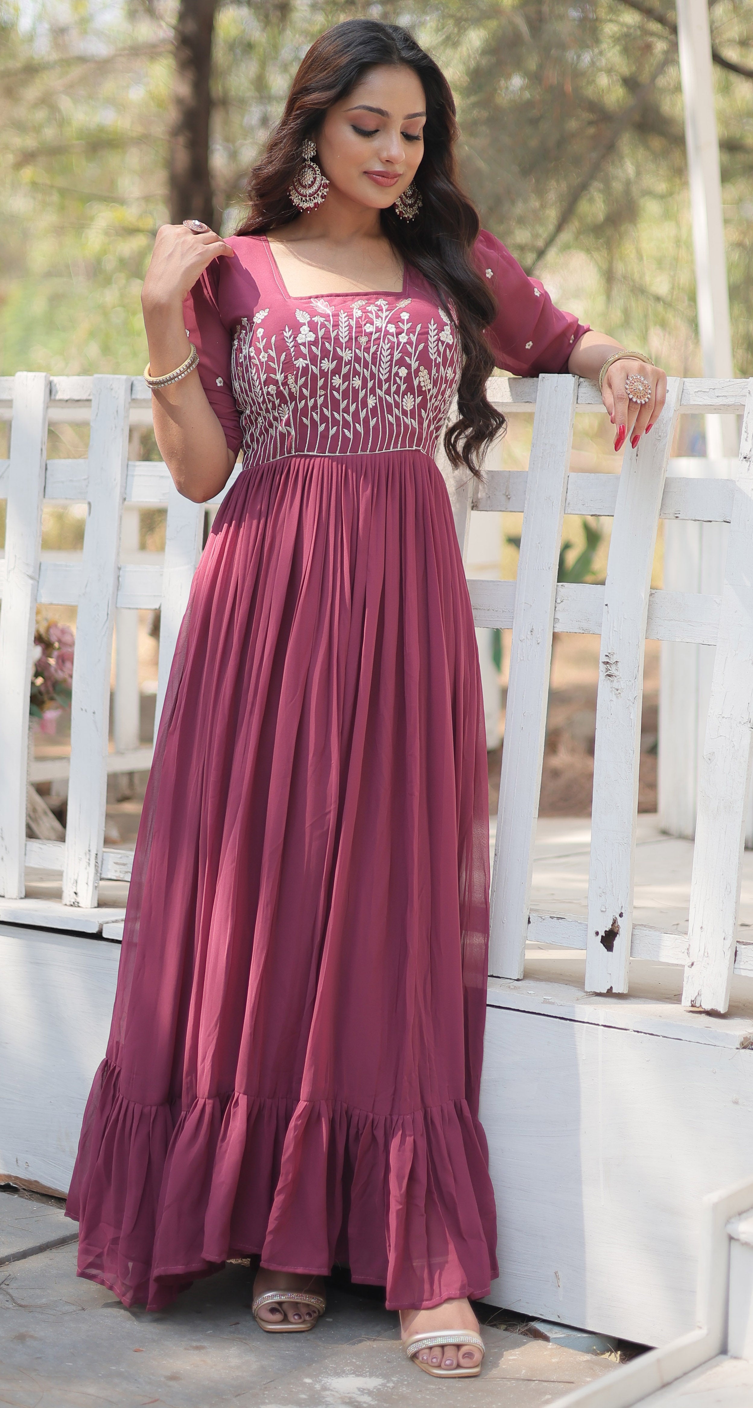 Elegant Embroidered Tiered Maxi Dress for Women