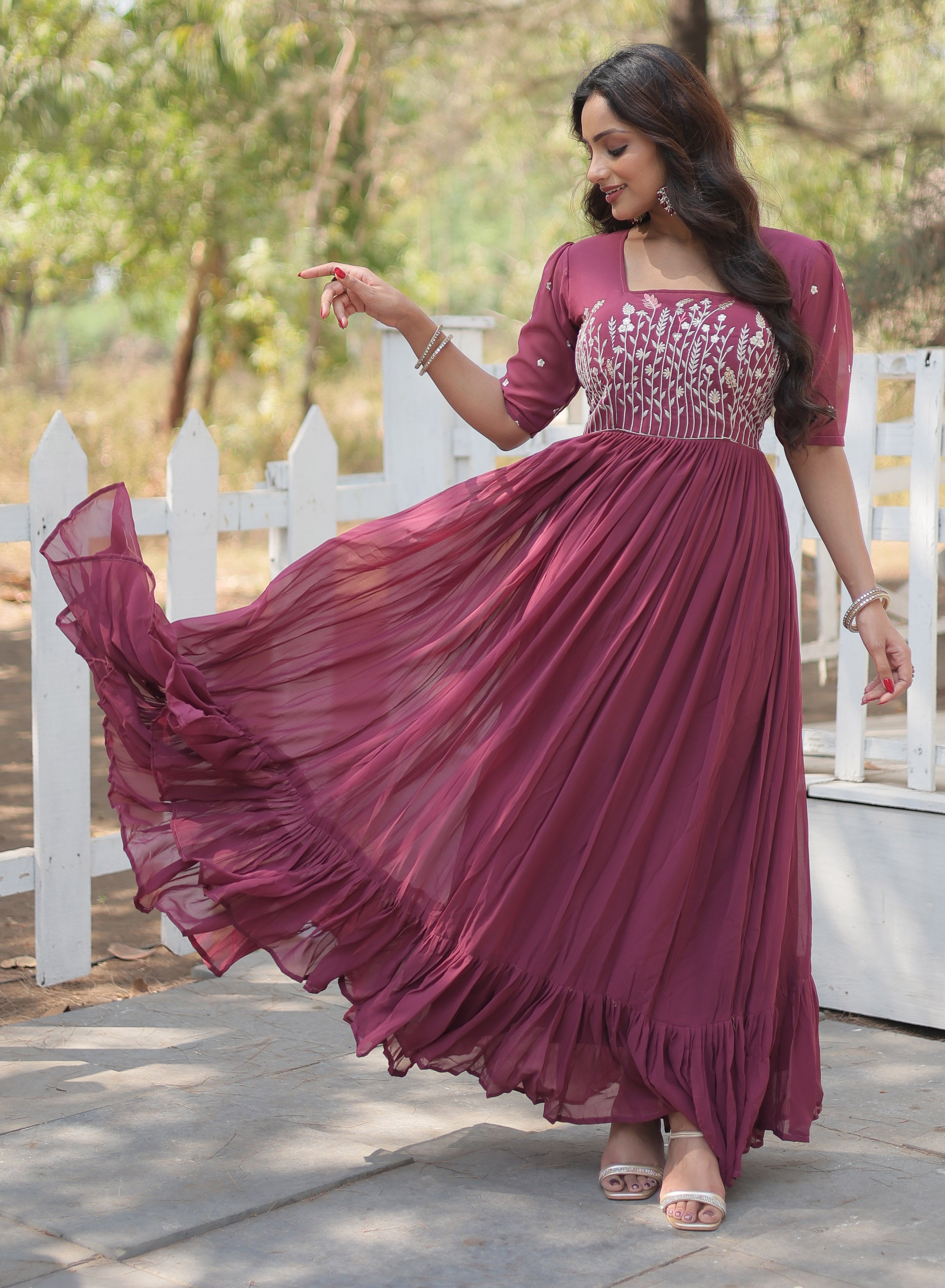 Elegant Embroidered Tiered Maxi Dress for Women
