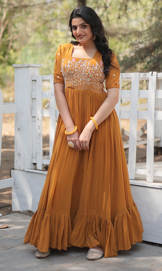 Sequence Wear Cotton Yellow Gown