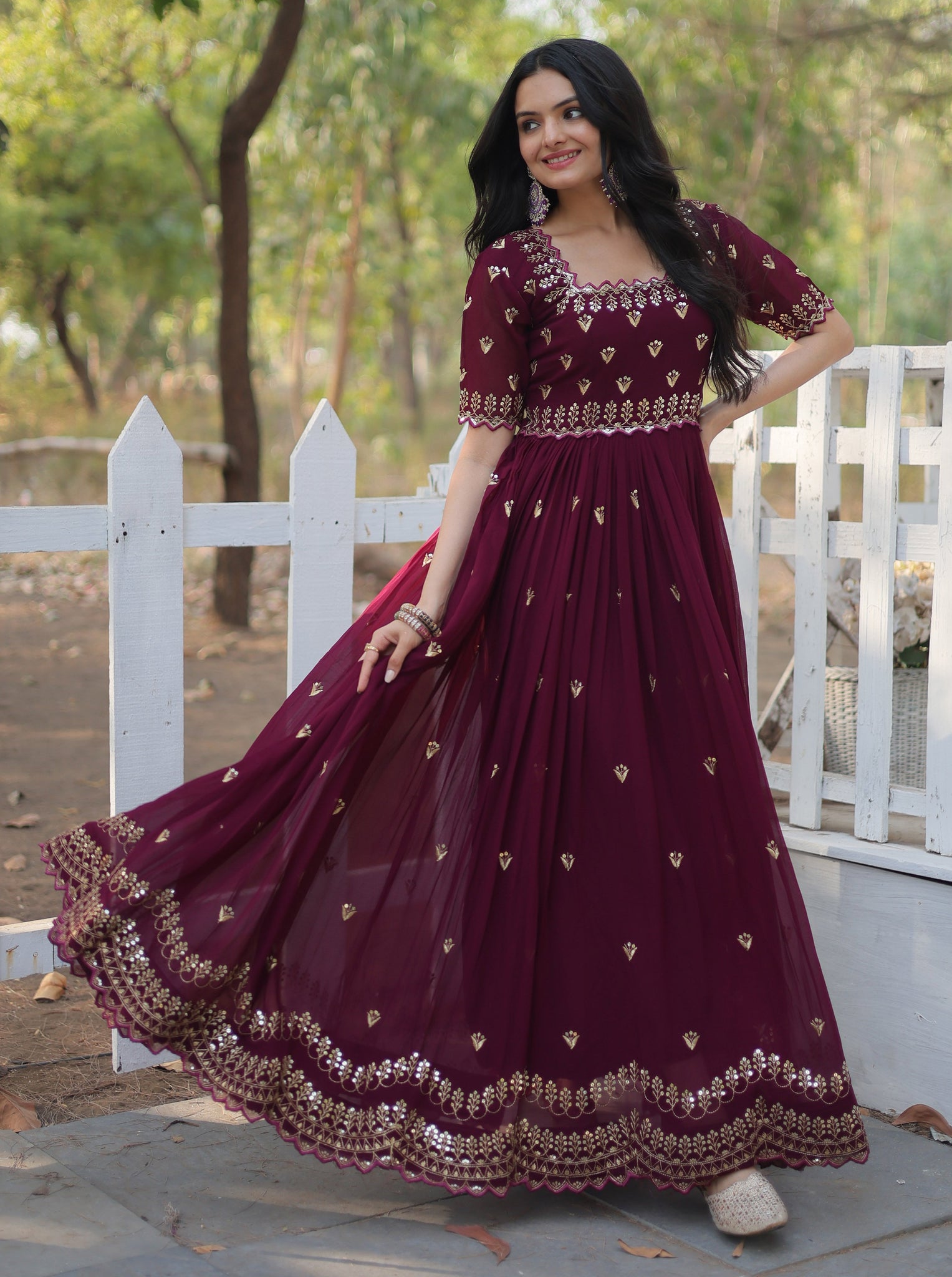 Embroidery Cotton Maroon Kurta Set