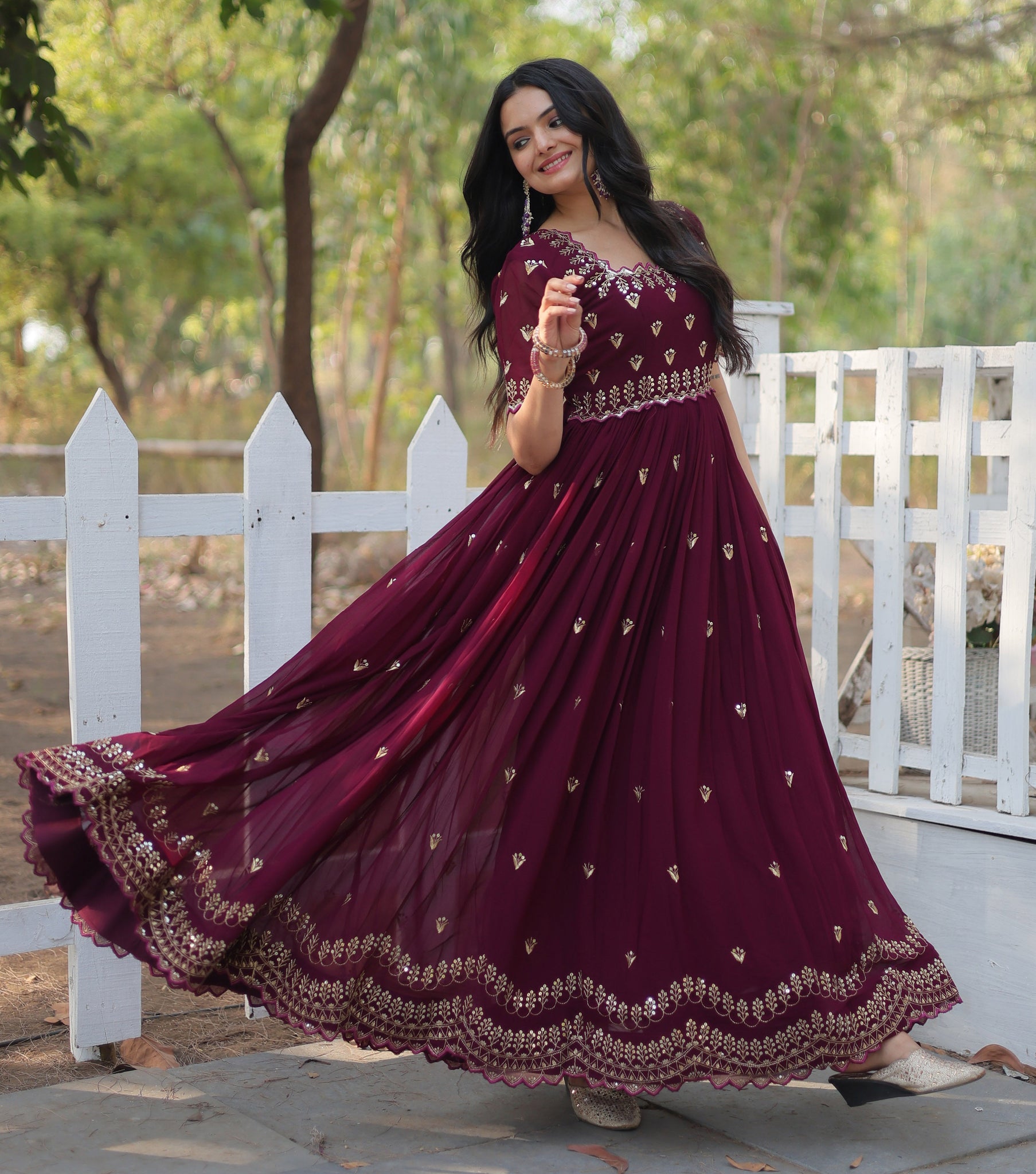 Embroidery Cotton Maroon Kurta Set