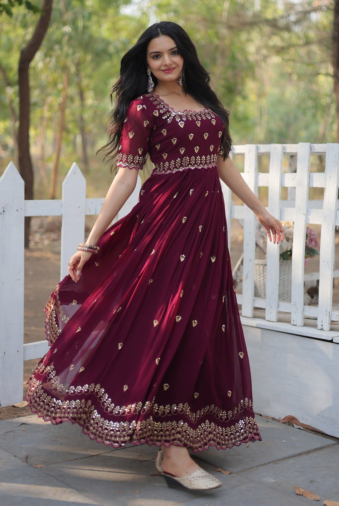 Embroidery Cotton Maroon Kurta Set