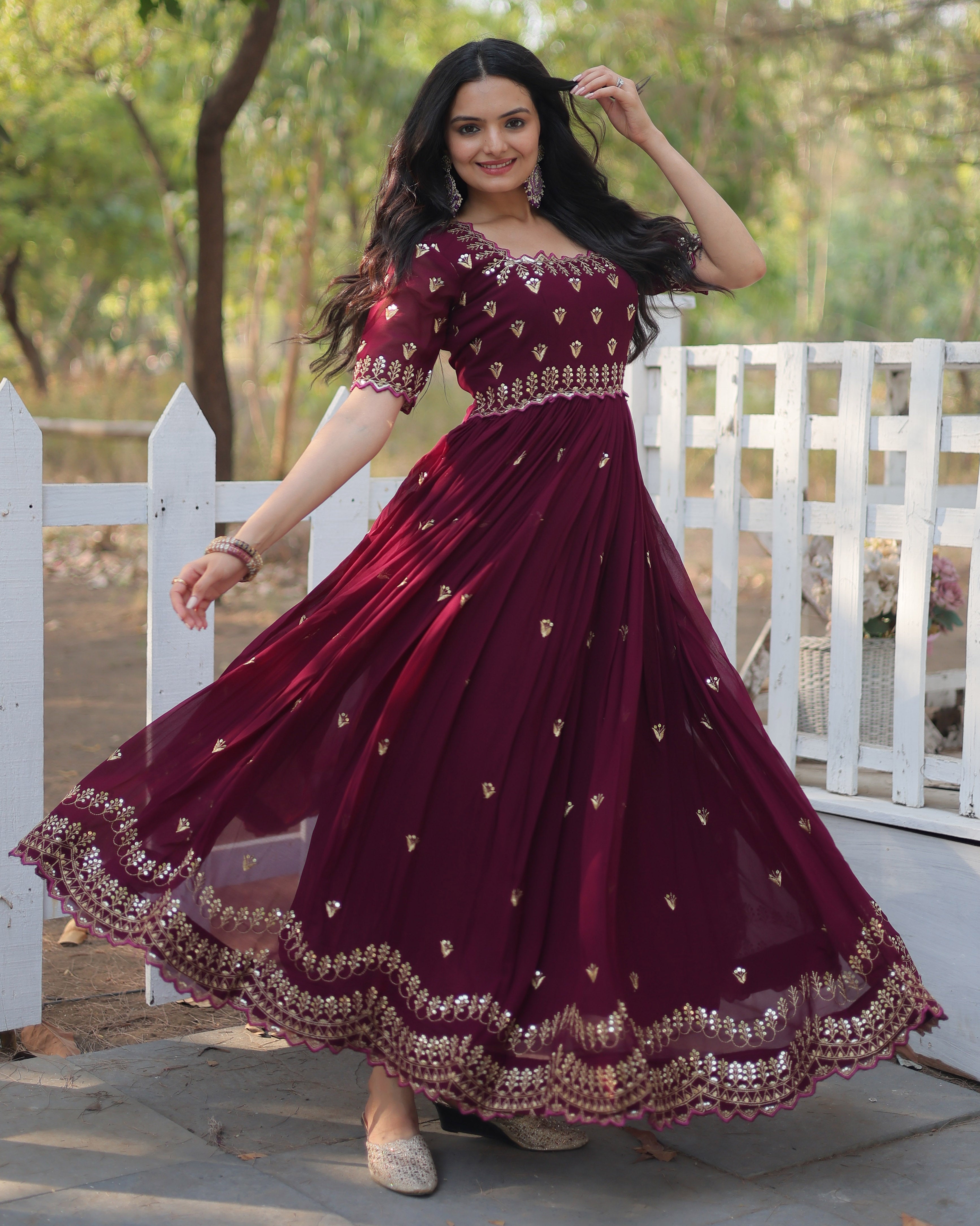 Maroon Anarkali Kurta Set for Women | Festive & Party Wear Ethnic Dress