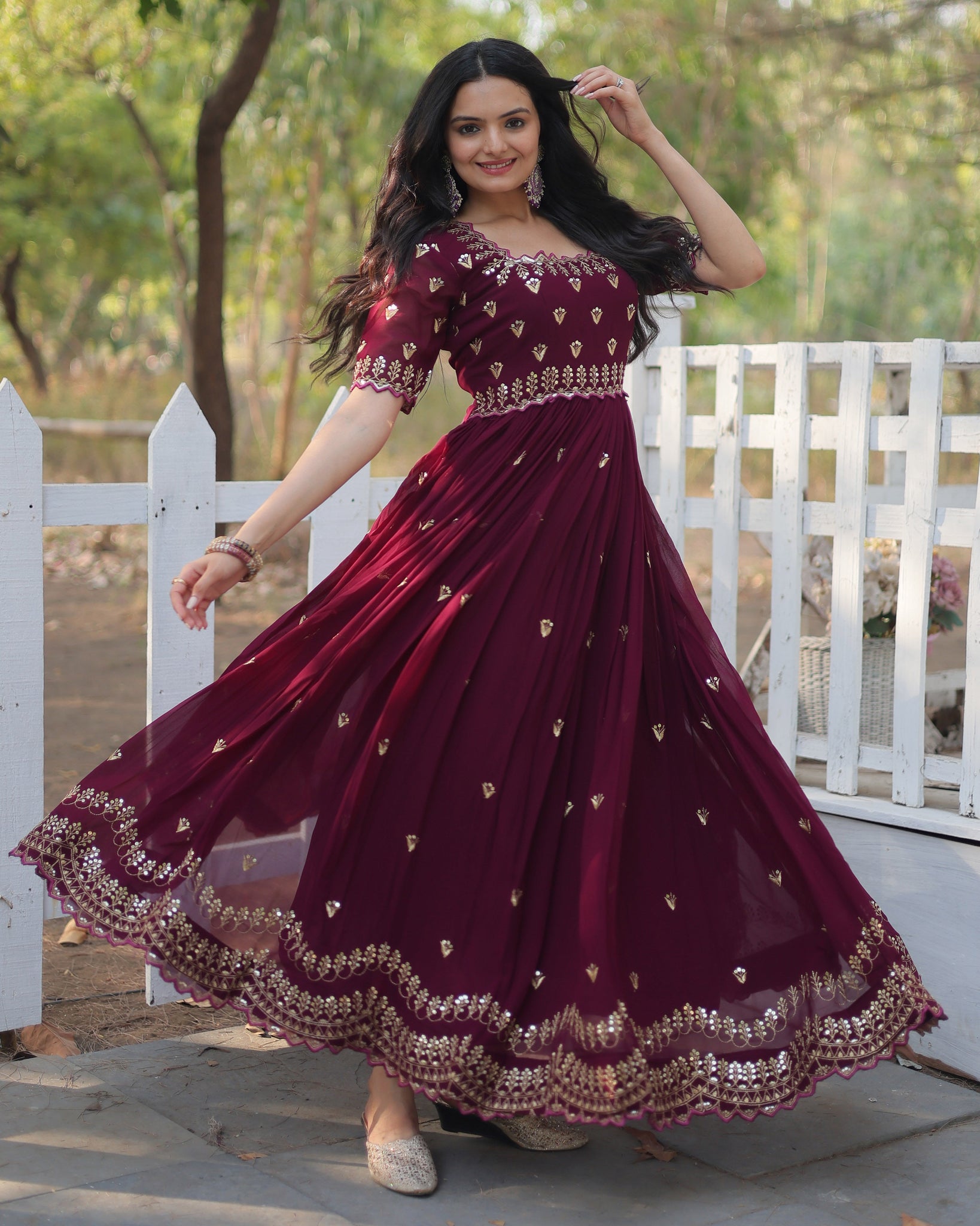 Embroidery Cotton Maroon Kurta Set