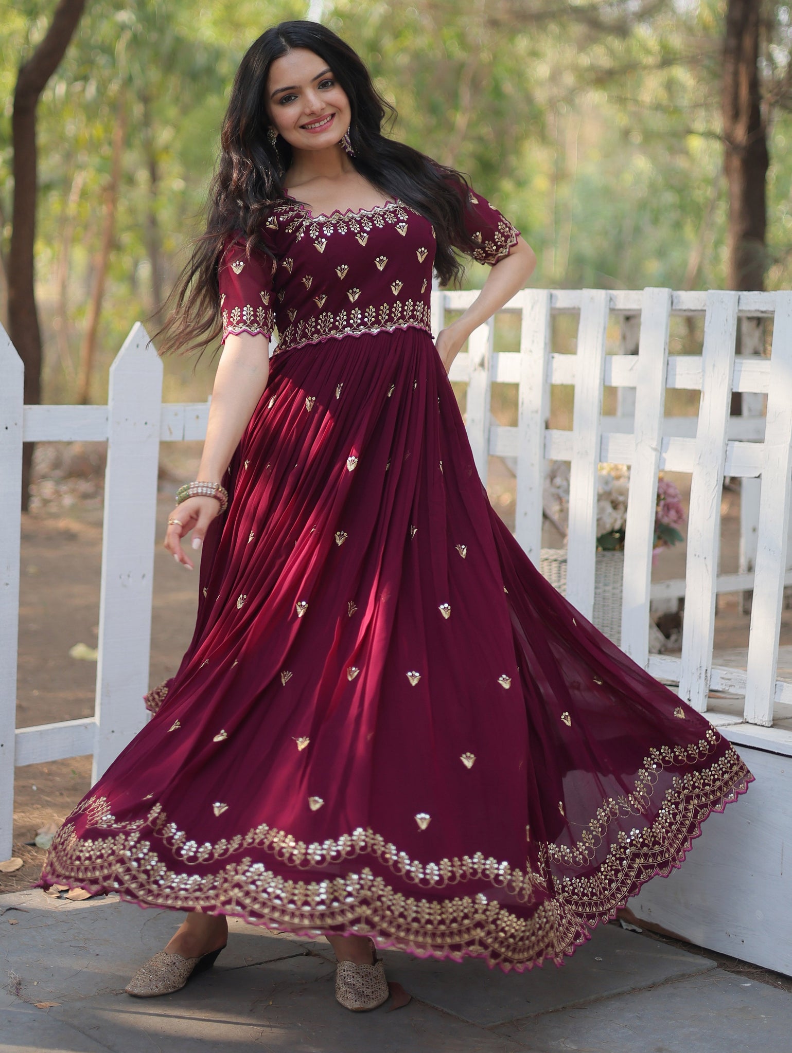 Embroidery Cotton Maroon Kurta Set