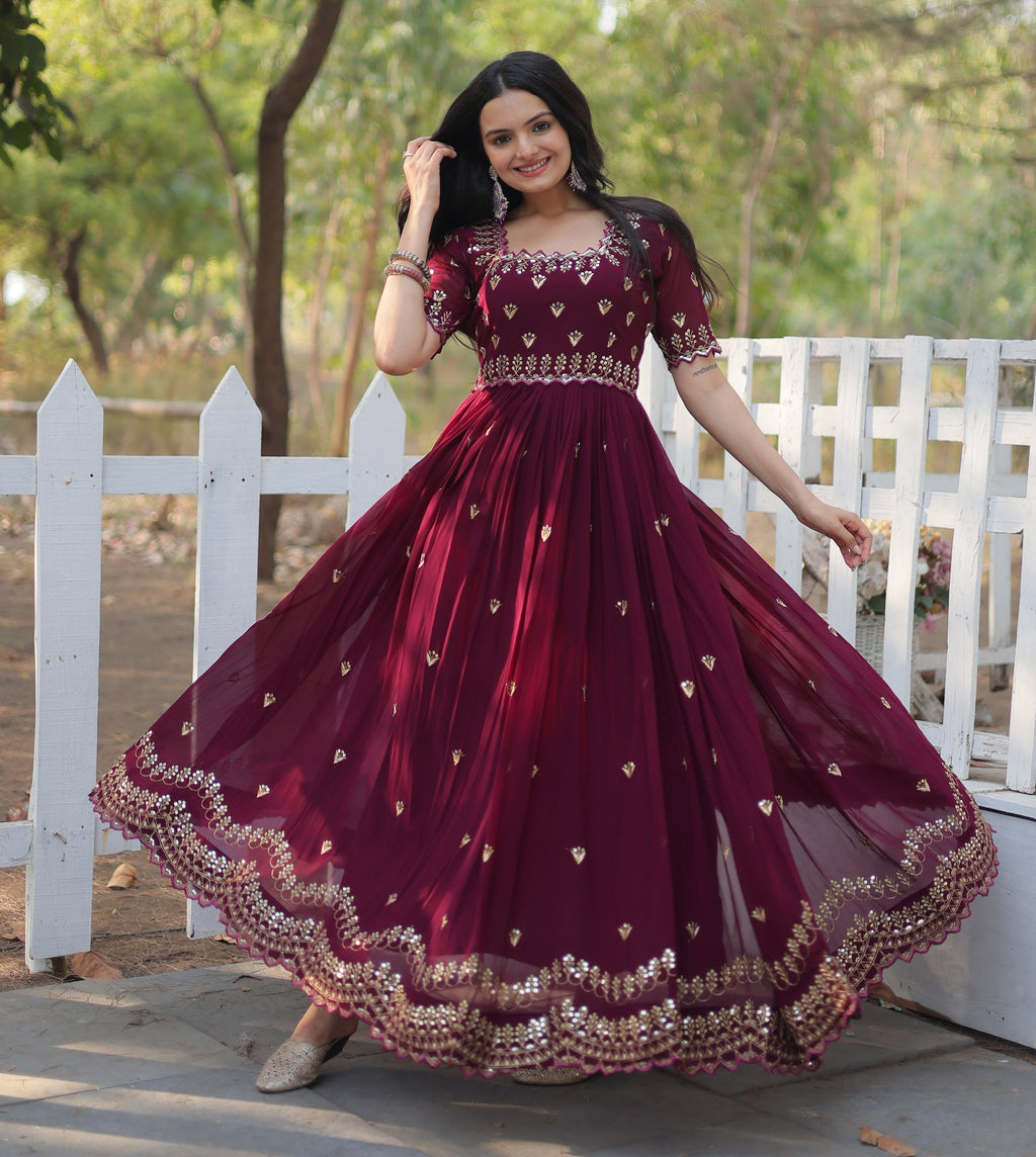 Maroon Anarkali Kurta Set for Women | Festive & Party Wear Ethnic Dress