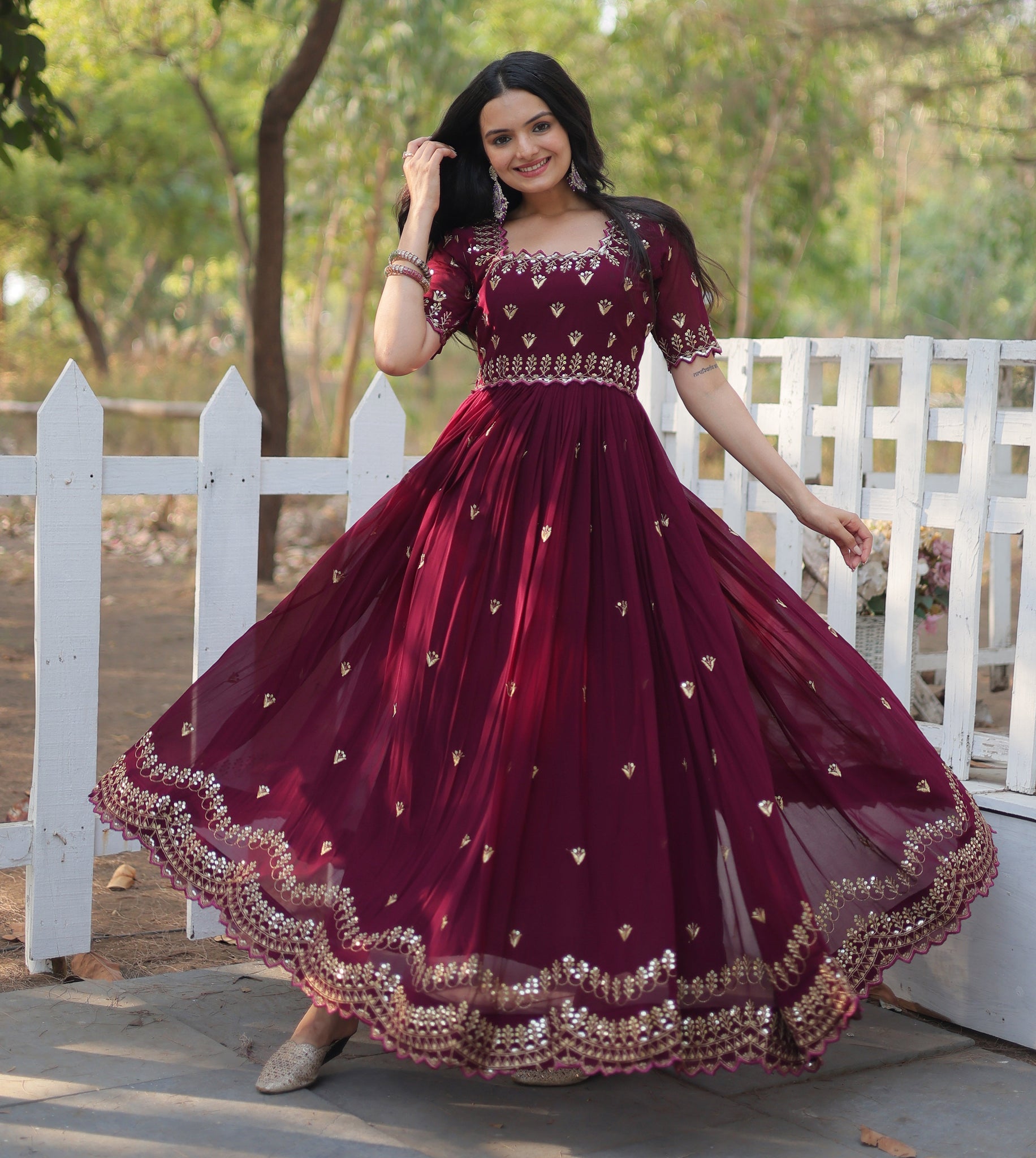 Embroidery Cotton Maroon Kurta Set