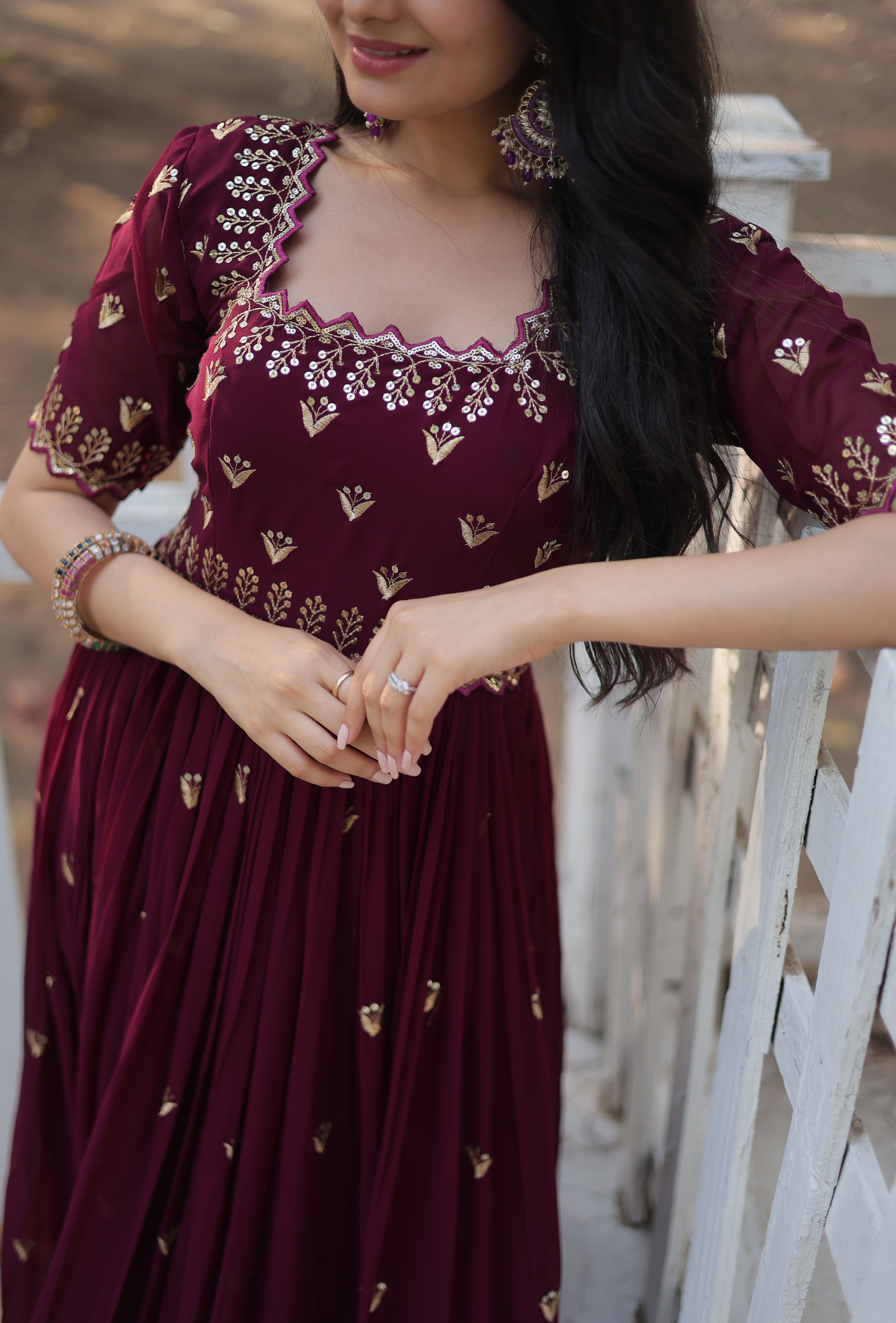 Maroon Anarkali Kurta Set for Women | Festive & Party Wear Ethnic Dress