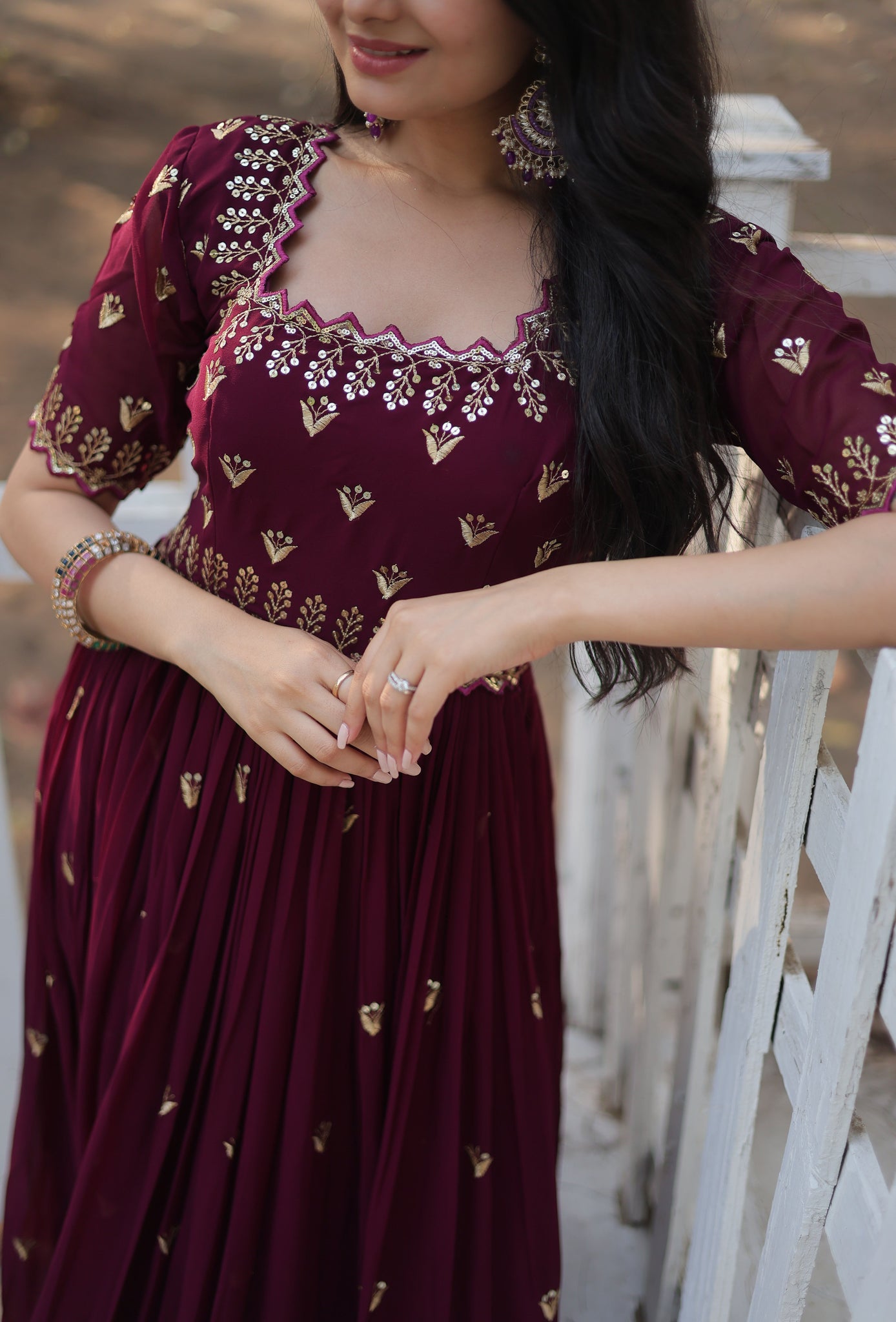 Embroidery Cotton Maroon Kurta Set