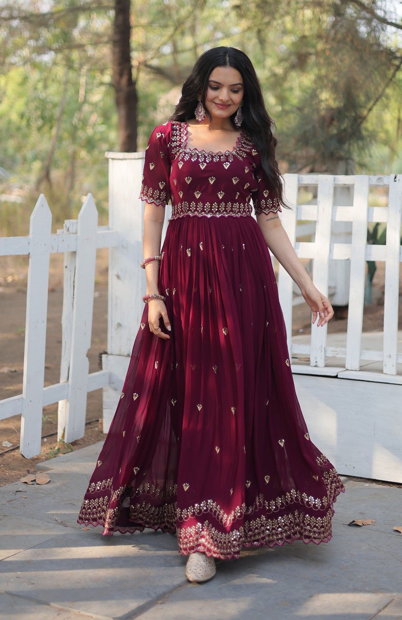 Embroidery Cotton Maroon Kurta Set