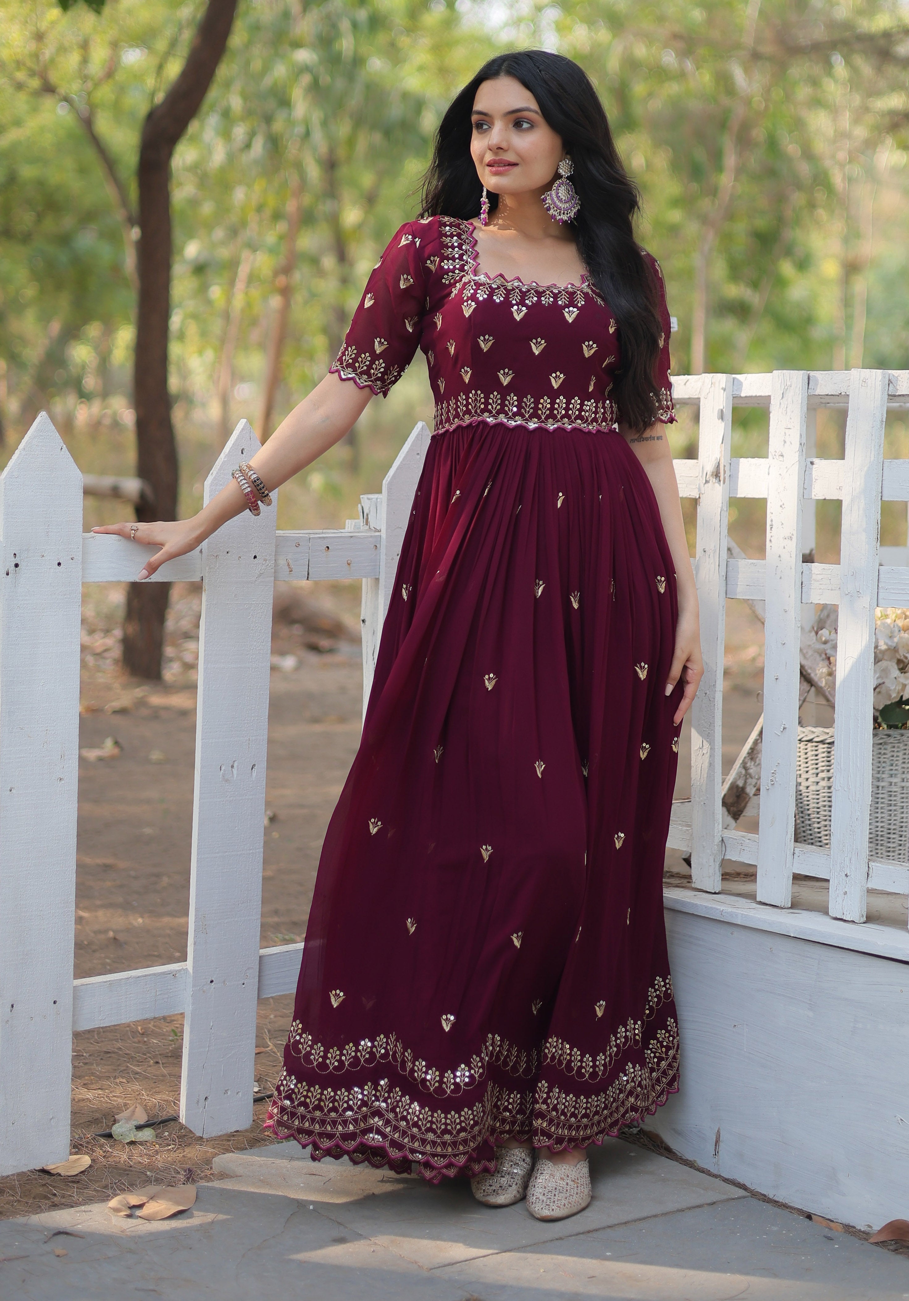 Embroidery Cotton Maroon Kurta