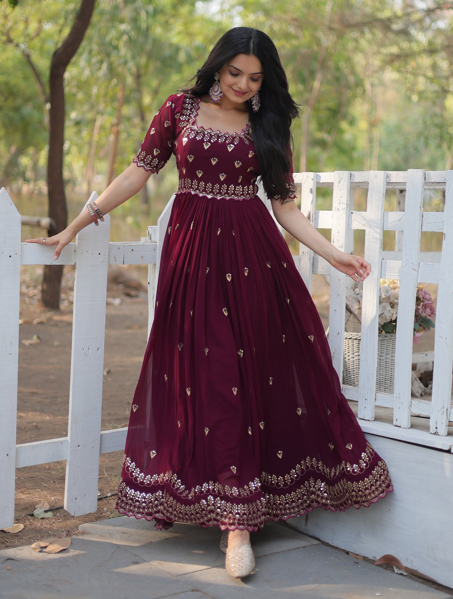 Embroidery Cotton Maroon Kurta Set