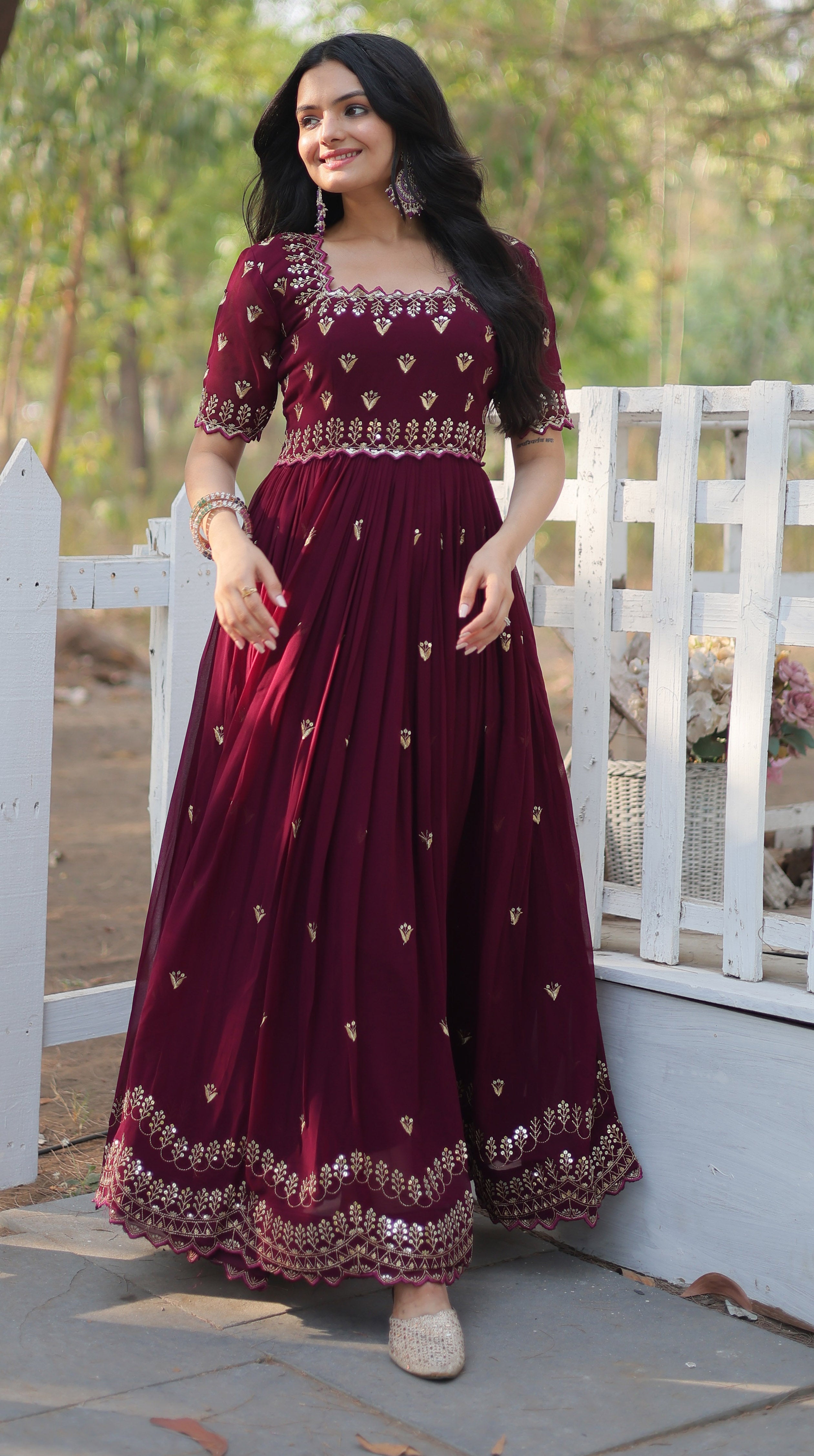 Embroidery Cotton Maroon Kurta