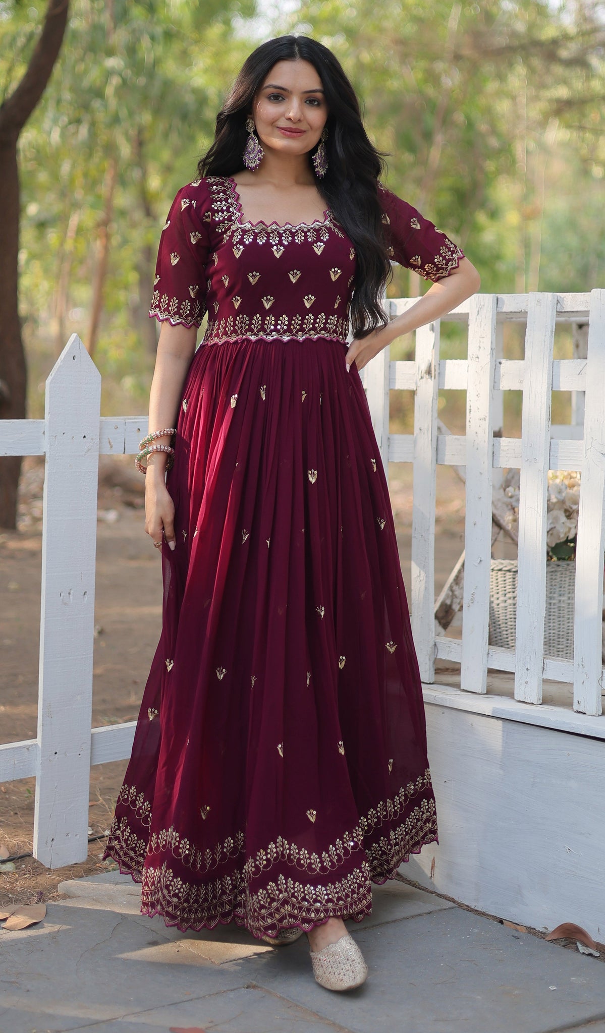 Embroidery Cotton Maroon Kurta Set