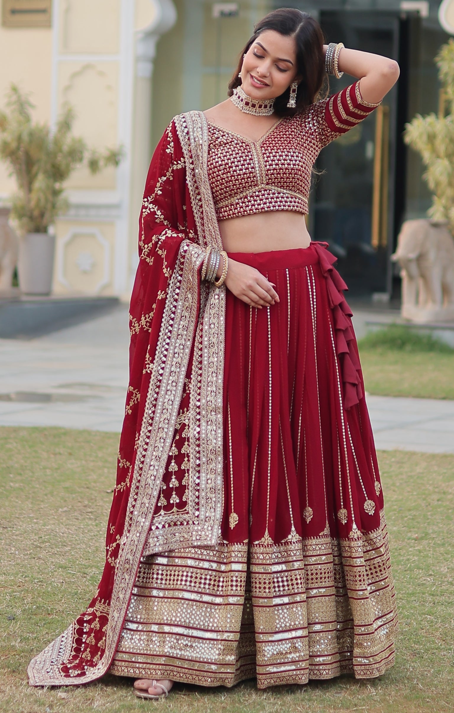 Maroon Lehenga Set with Heavy Gold Embroidery