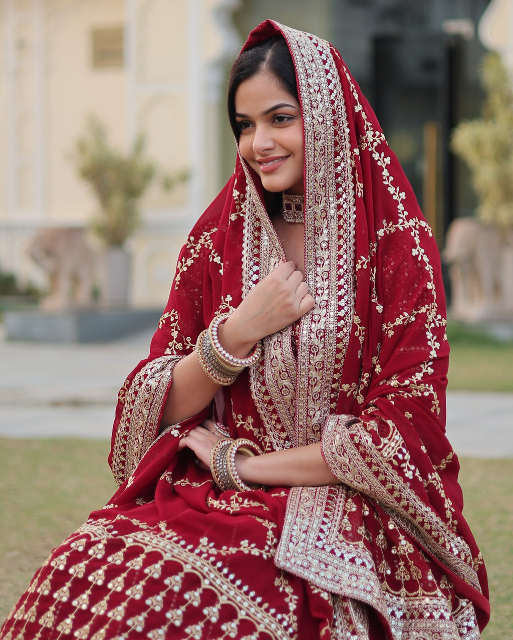 Maroon Lehenga Set with Heavy Gold Embroidery