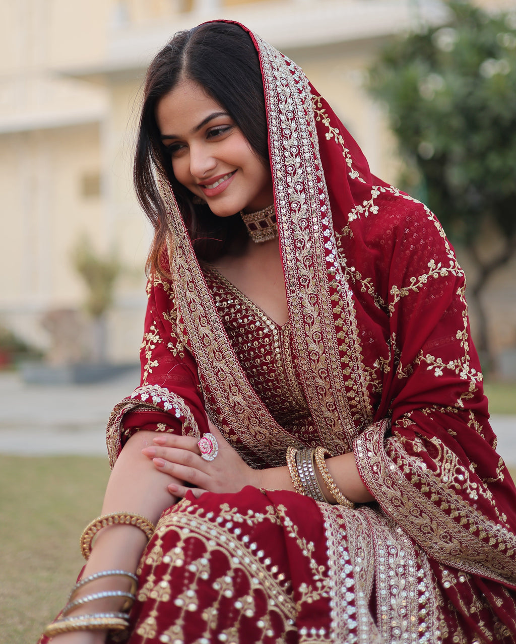 Maroon Lehenga Set with Heavy Gold Embroidery