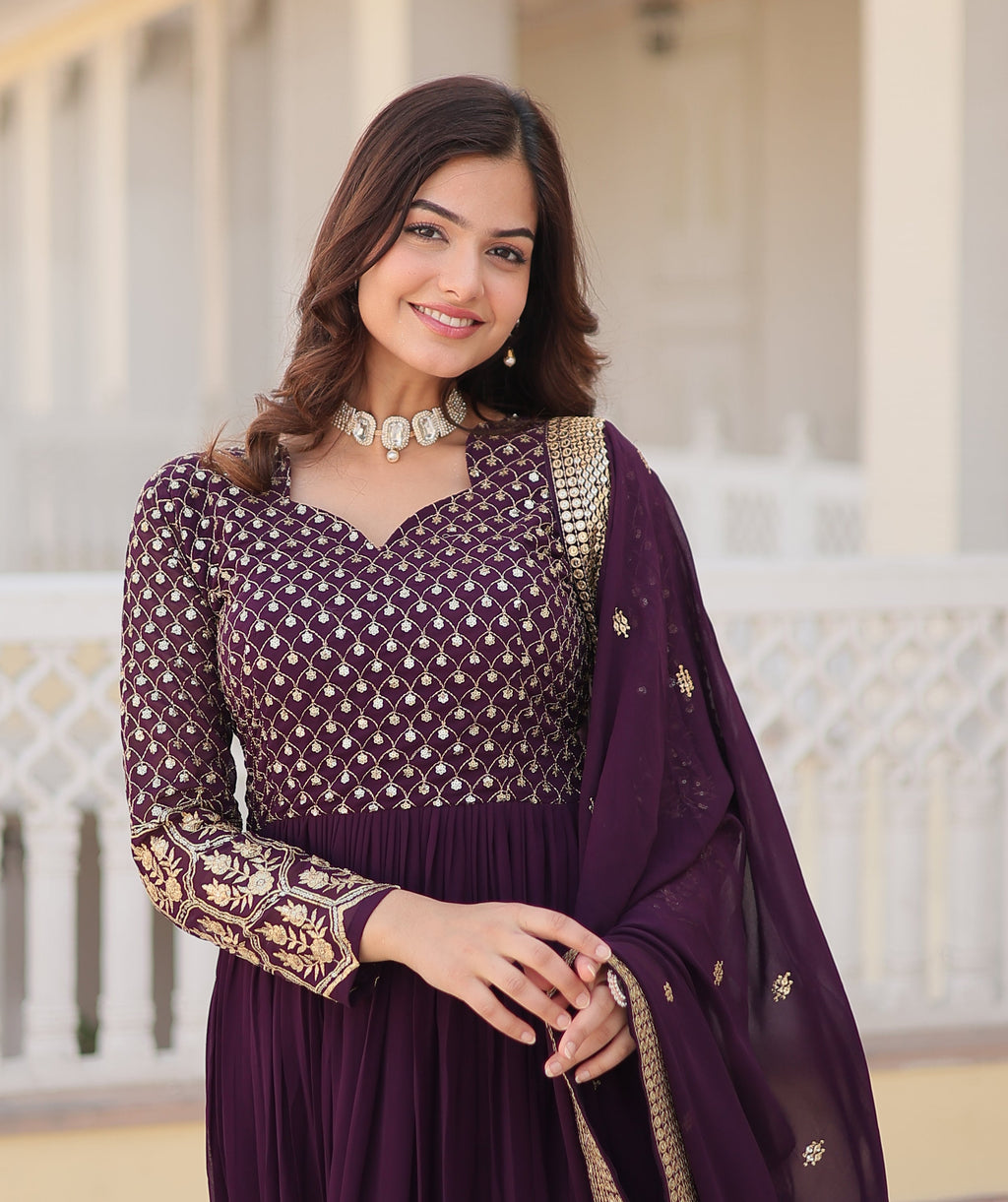 Designer Embroidered Wine Kurta Set