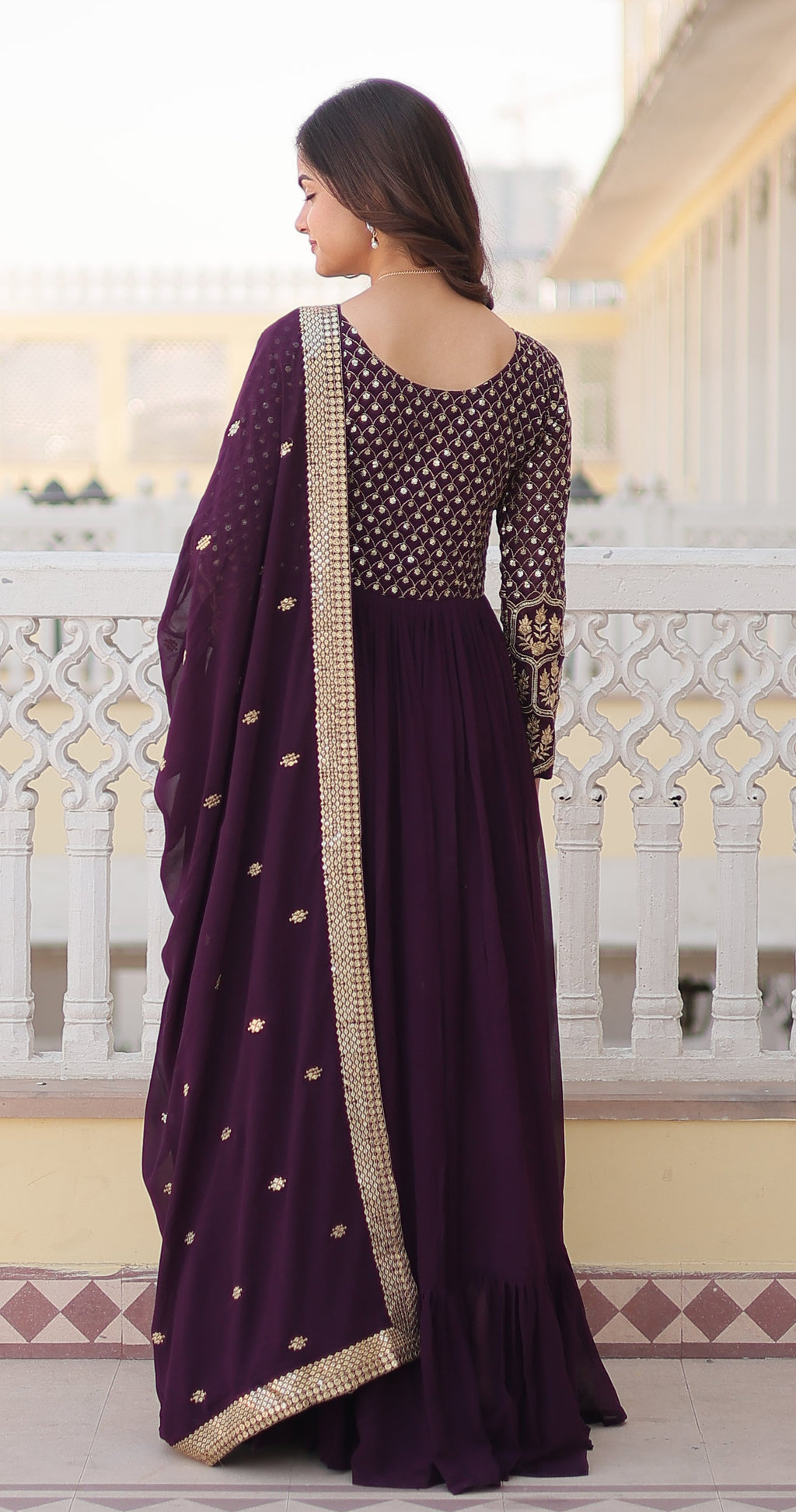 Designer Embroidered Wine Kurta Set