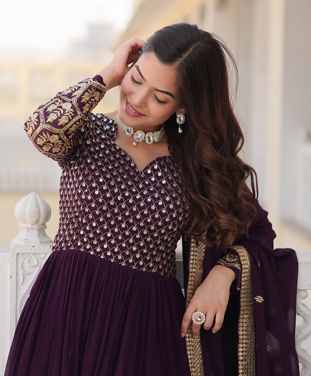 Designer Embroidered Wine Kurta Set