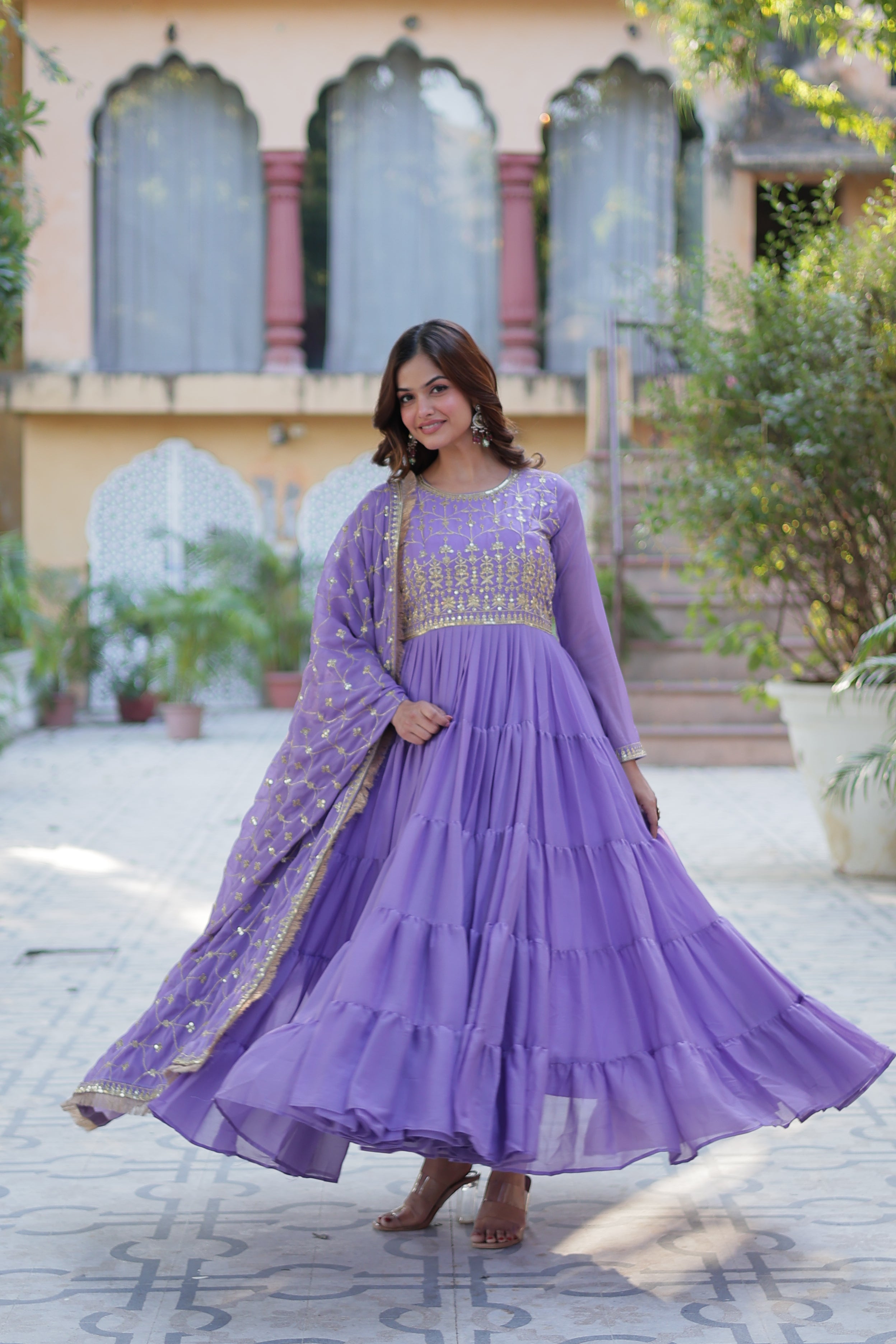 Lilac Purple Anarkali Kurti with Dupatta for Women