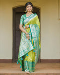 Lime Green Silk Saree with Sea Green Zari Weaving & Rich Border