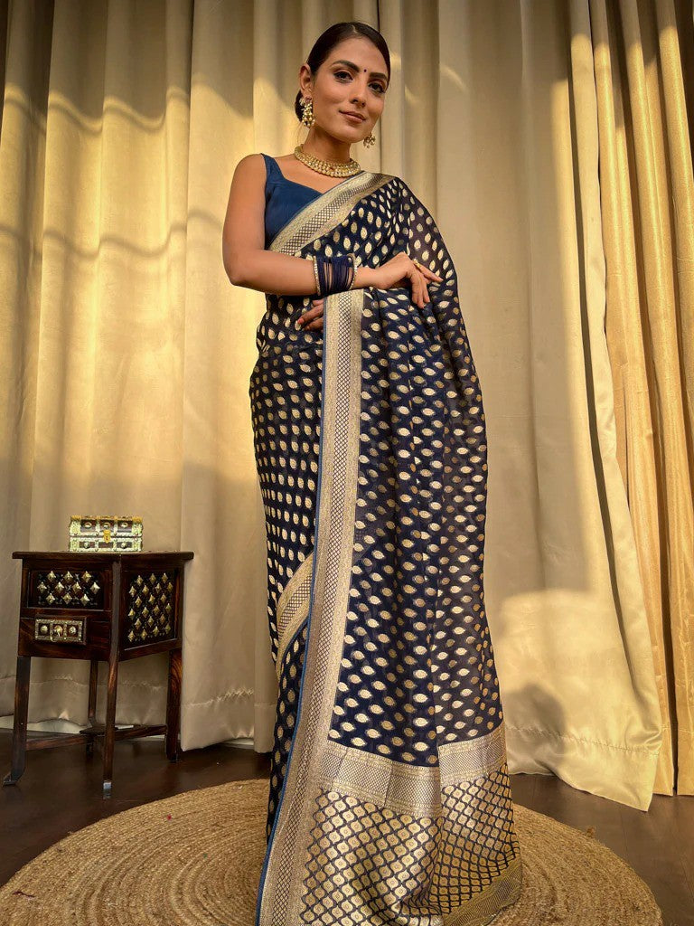 Luxurious Woven Saree with Zari Motifs & Rich Traditional Border