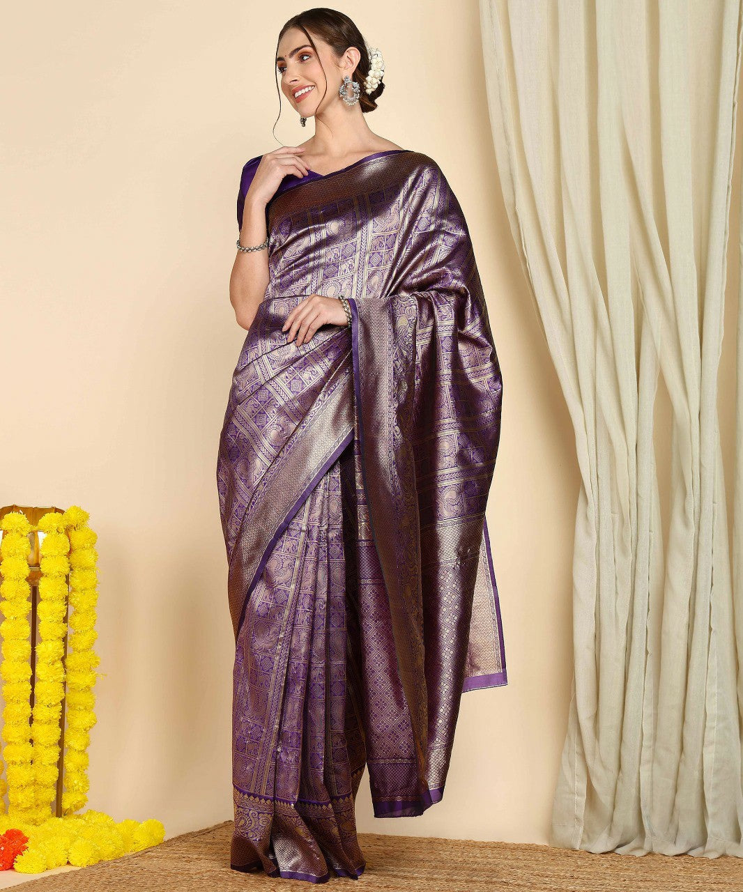 Luxurious Woven Silk Saree with Rich Zari Work & Traditional Design