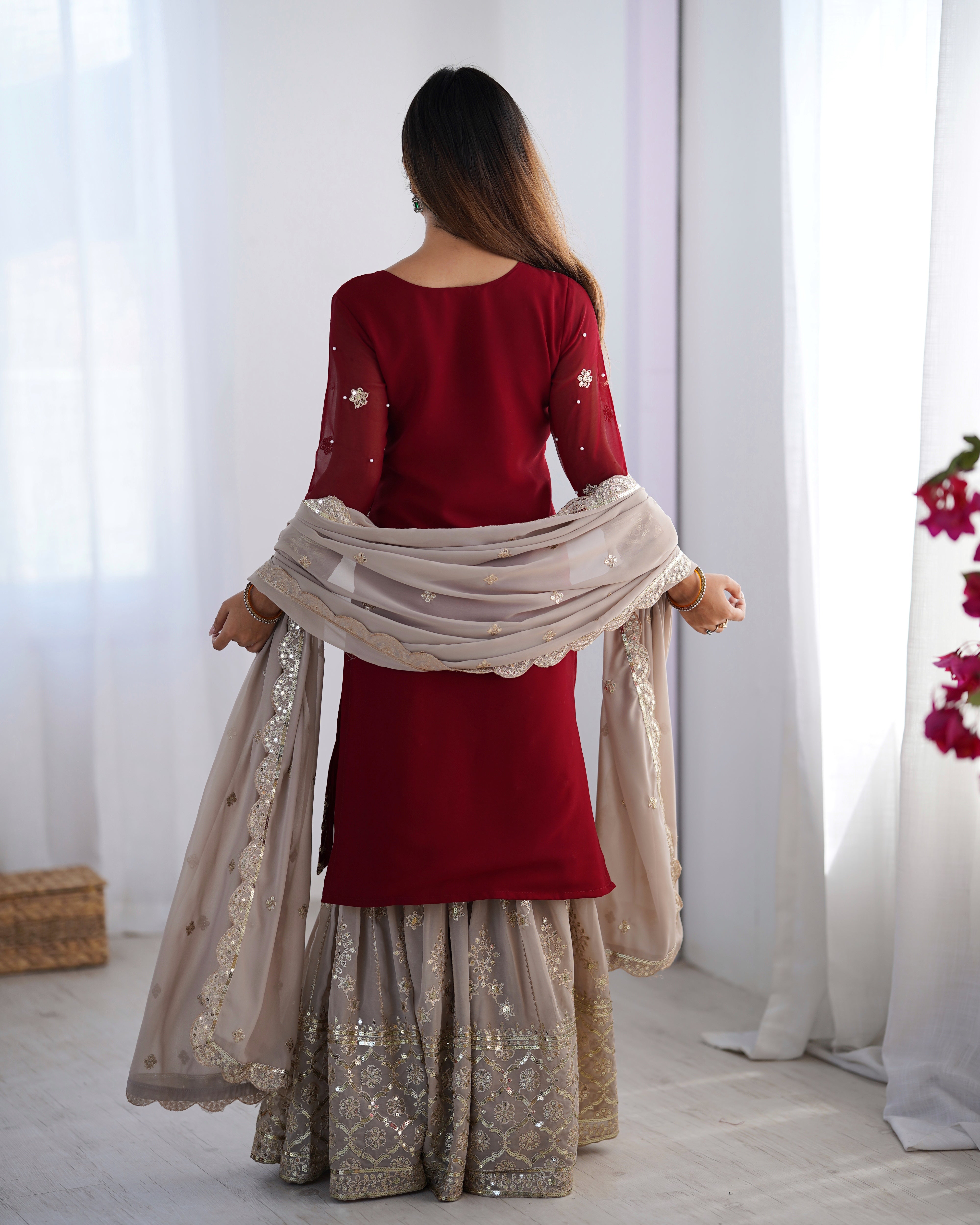 Maroon Anarkali Kurta Set for Women