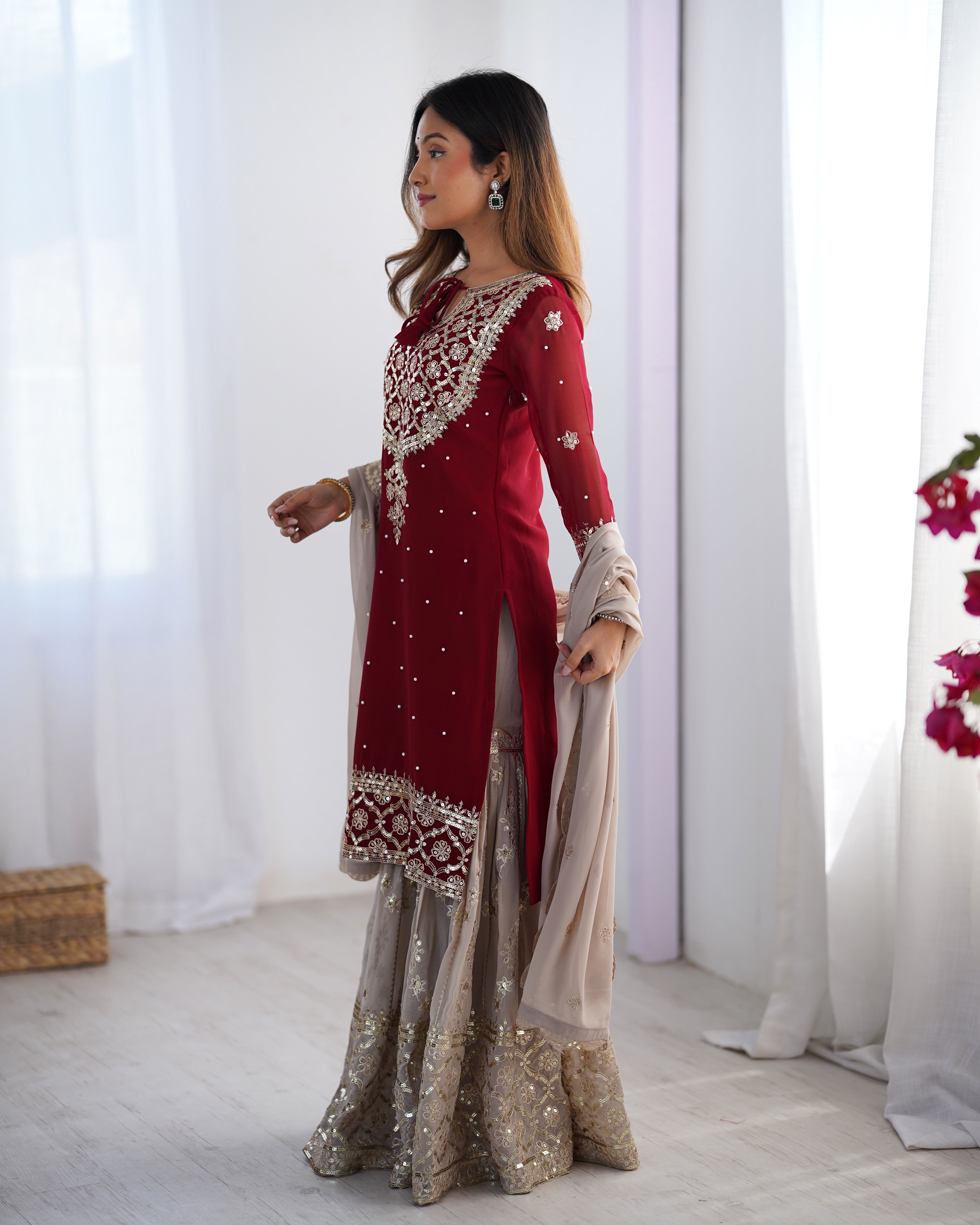 Maroon Anarkali Kurta Set for Women