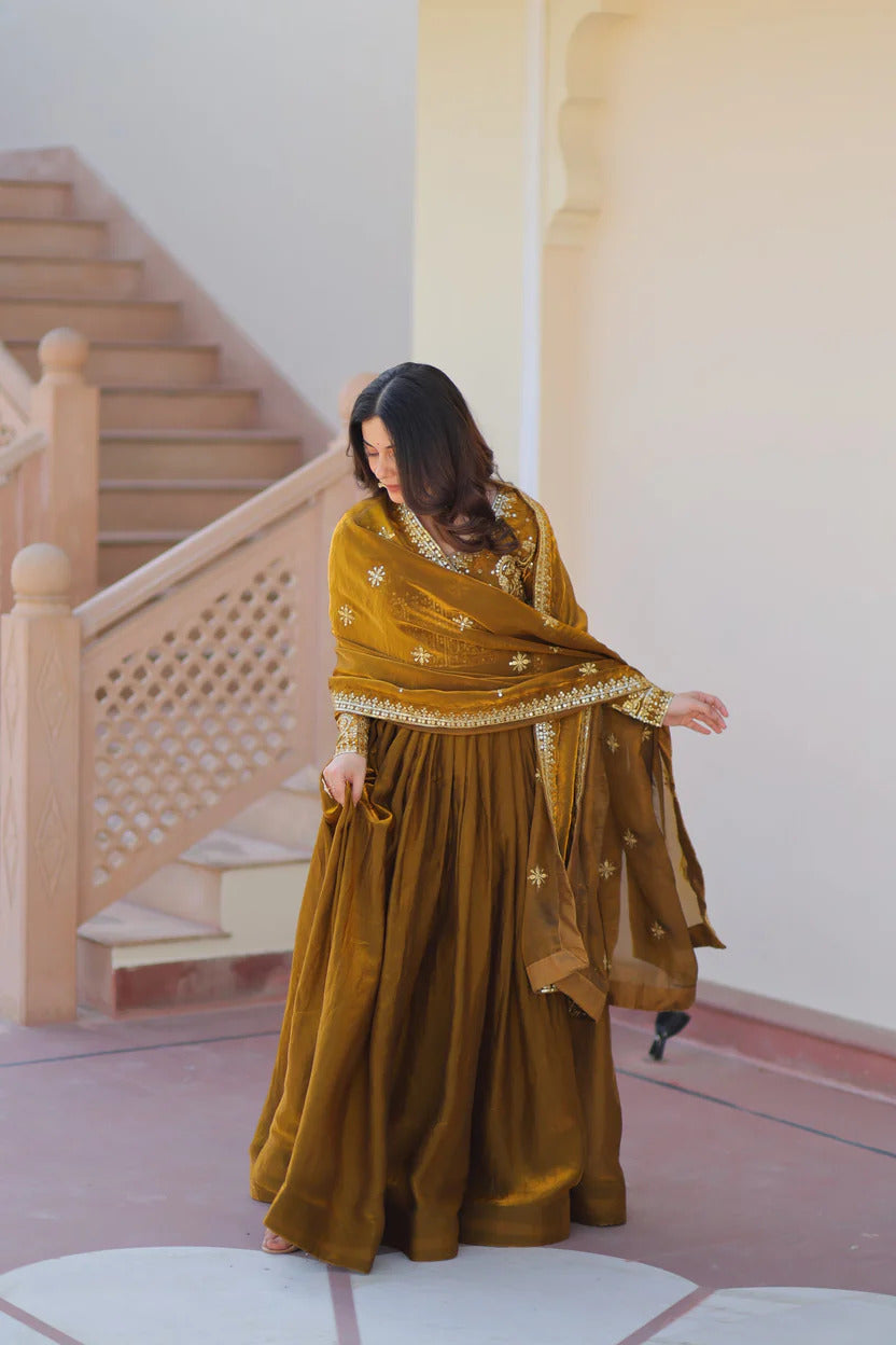 Heavy Yoke Embroidered Silk Anarkali Suit Set