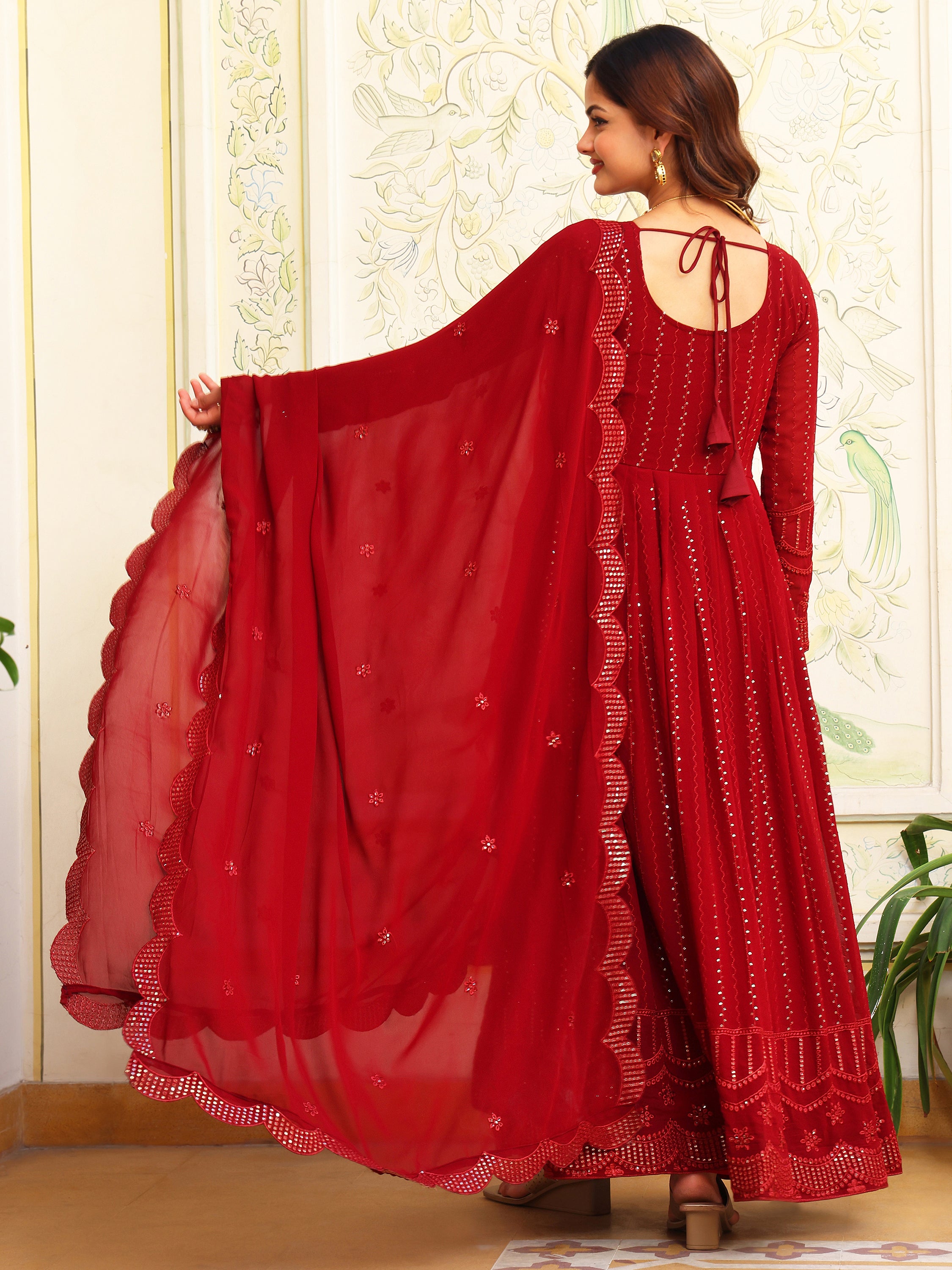 Maroon Anarkali Kurta Set with Dupatta for Women