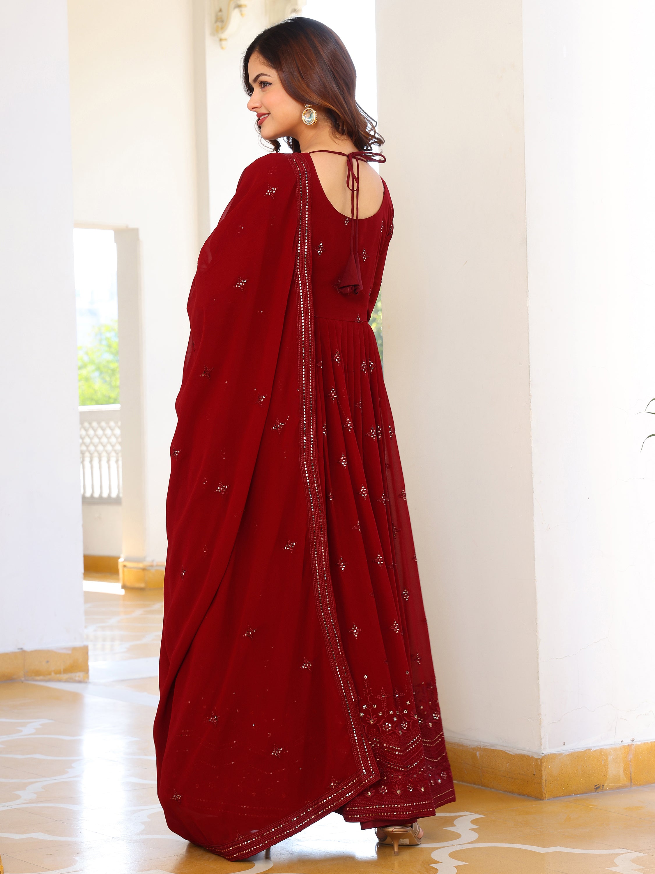 Crimson Maroon Anarkali Kurti with Dupatta for Women