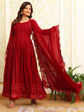 Maroon Anarkali Kurta Set with Dupatta for Women