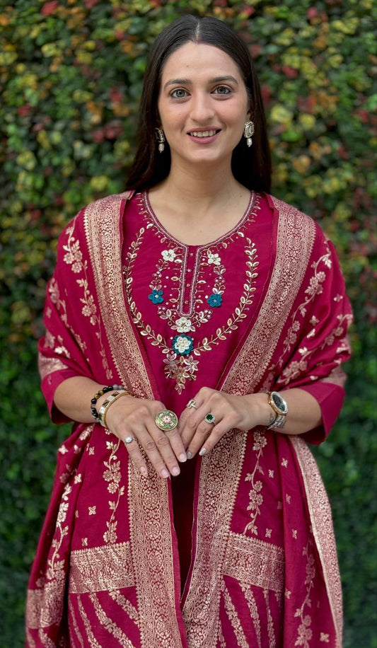 Maroon Kurta Set with Dupatta – Elegant Party & Festive Wear for Women