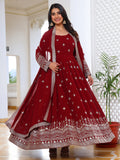 Maroon Embroidered Anarkali Kurti with Dupatta for Women