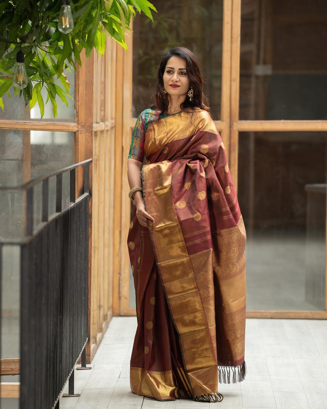 Maroon Silk Saree with Golden Zari Border