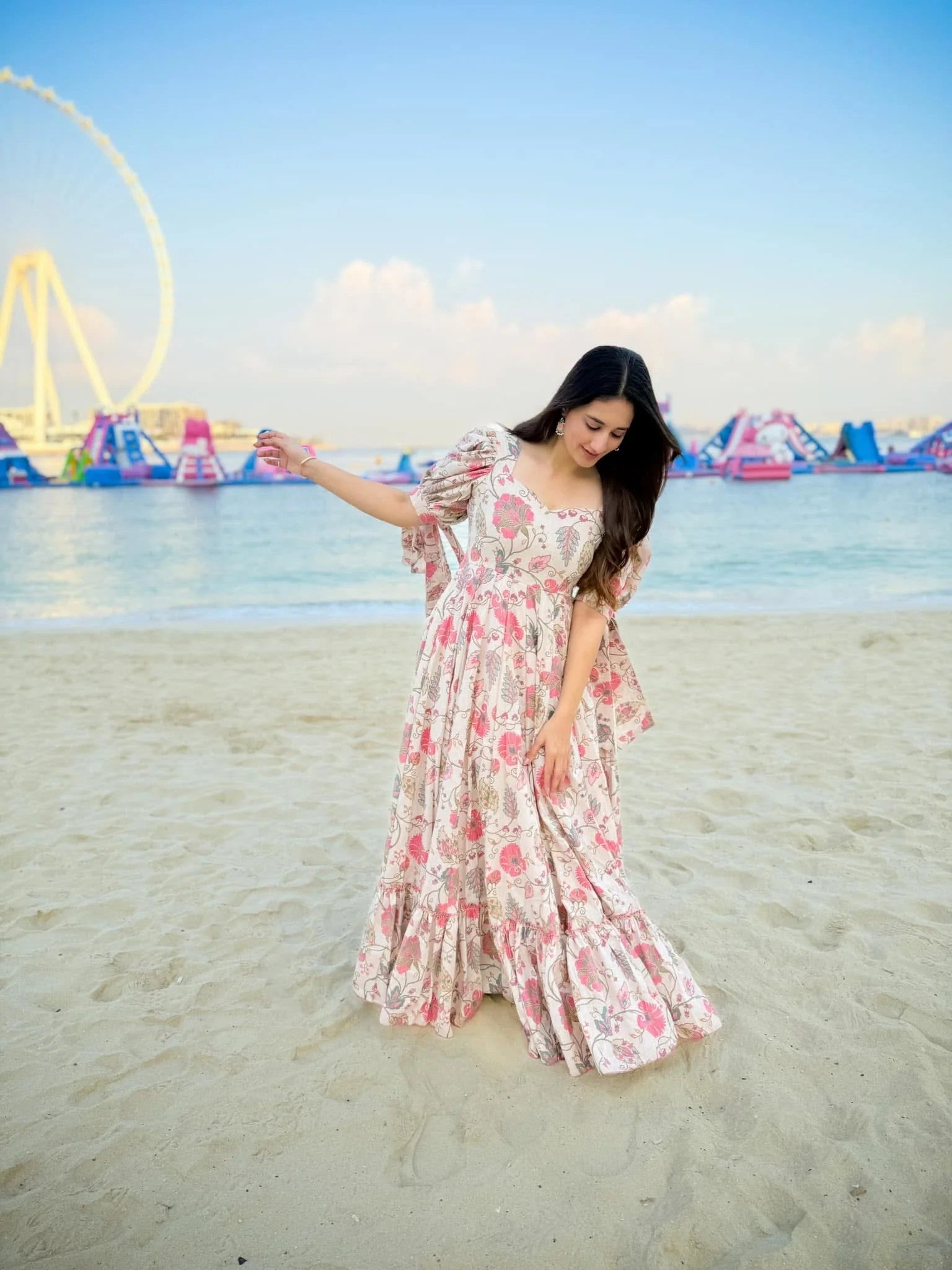 Blush Pink Floral Sweetheart Maxi Dress