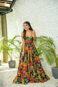Multicolor Printed Maxi Dress for Women | Sleeveless Flared Long Dress