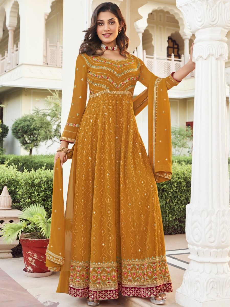 Mustard Yellow Embroidered Kurta Set with Dupatta for Women