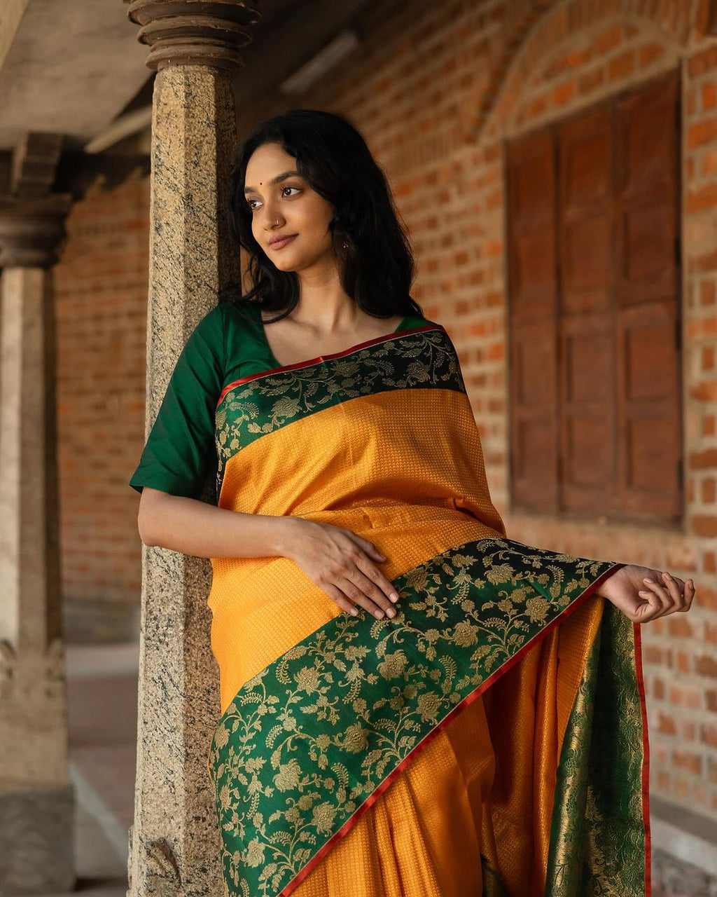 Mustard Yellow Saree with Green Border