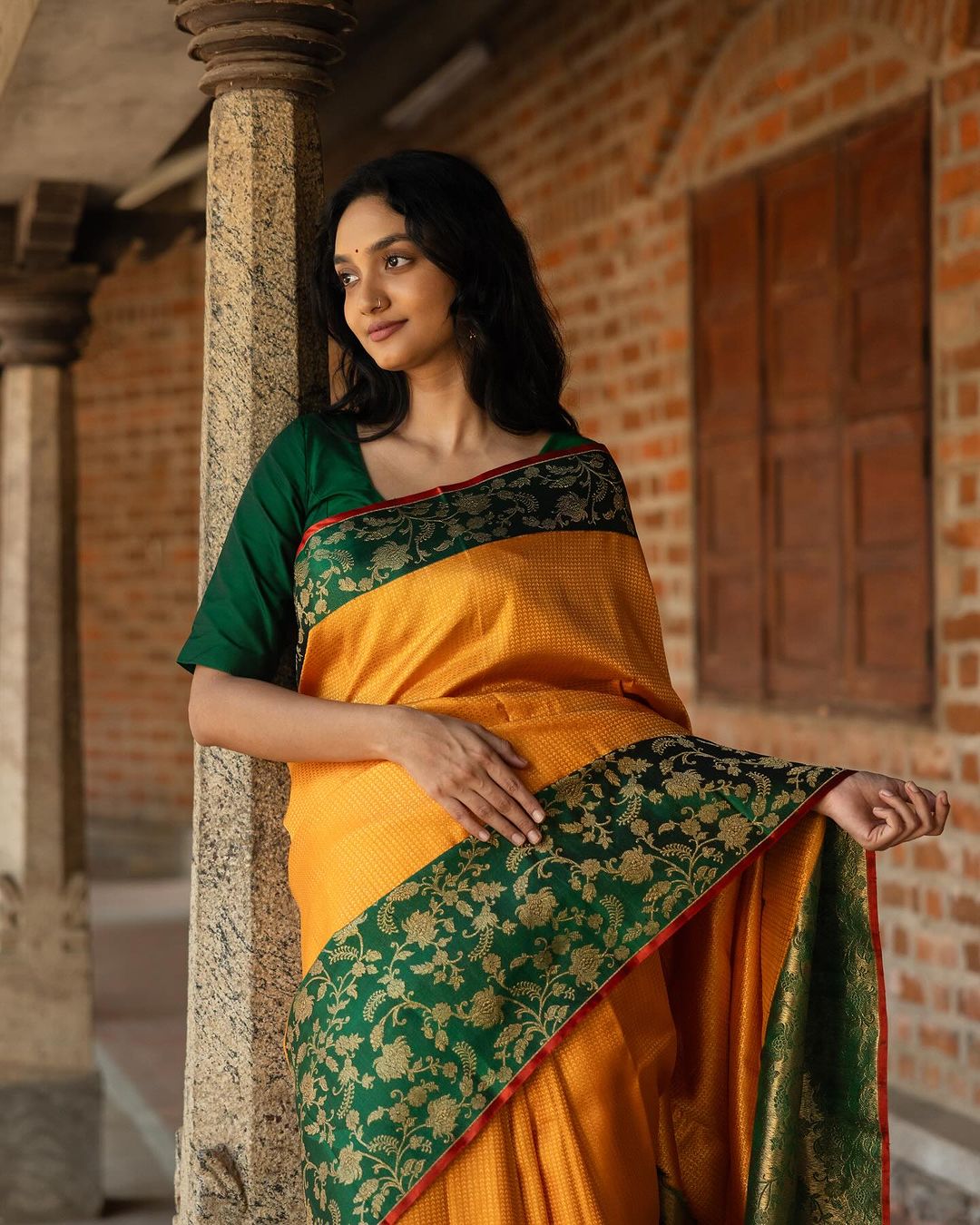 Mustard Yellow Saree with Green Border