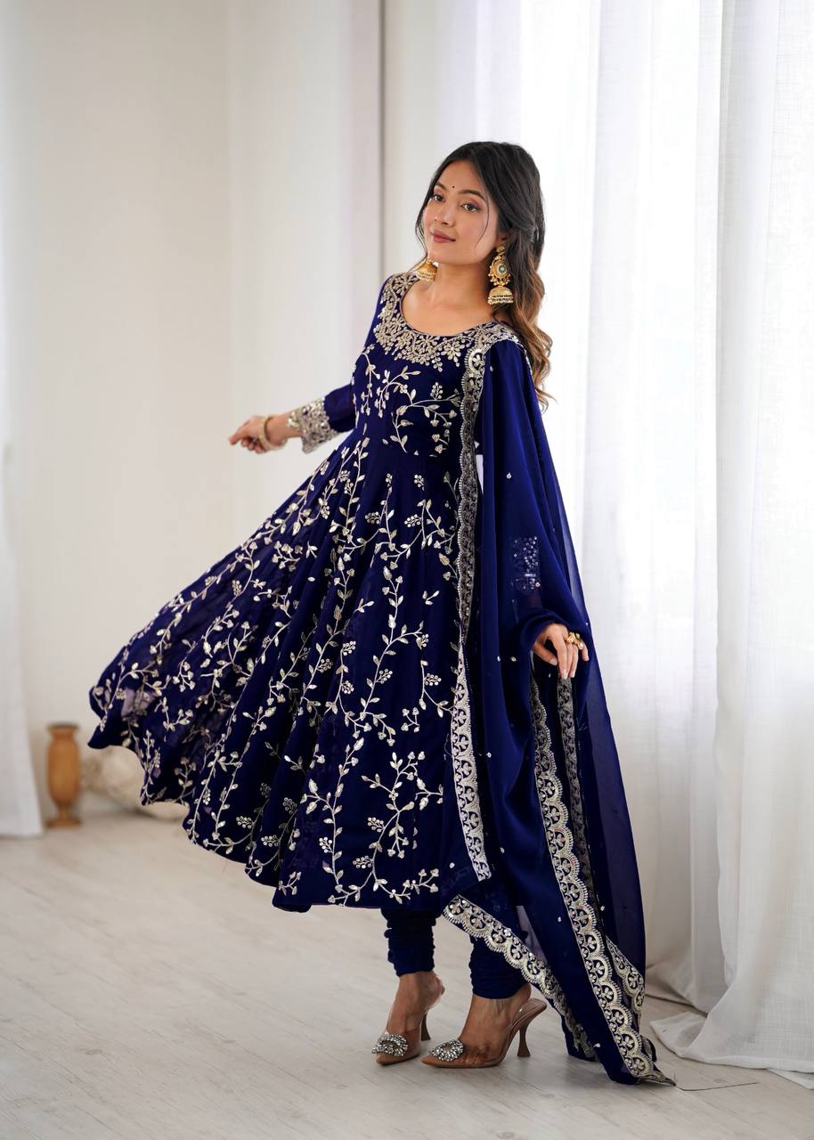 Designer Embroidered Anarkali Suit Set with Dupatta