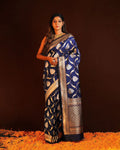 Navy Blue Banarasi Silk Saree with Gold & Silver Zari Work