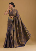 Navy Blue Banarasi Silk Saree with Gold Zari