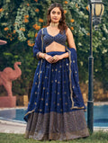 Navy Blue Lehenga Set with Gold Embroidery