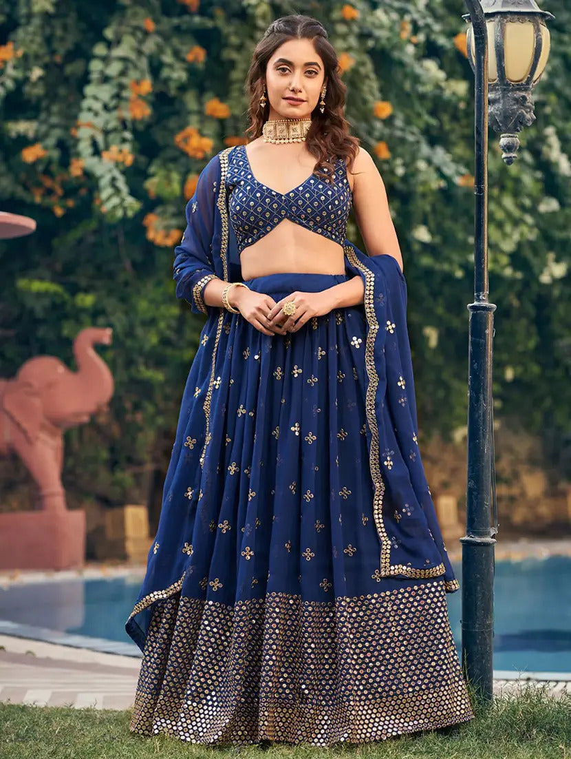 Navy Blue Lehenga Set with Gold Embroidery