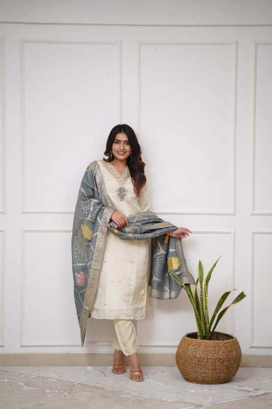 Moon Light White Purple Kurta set