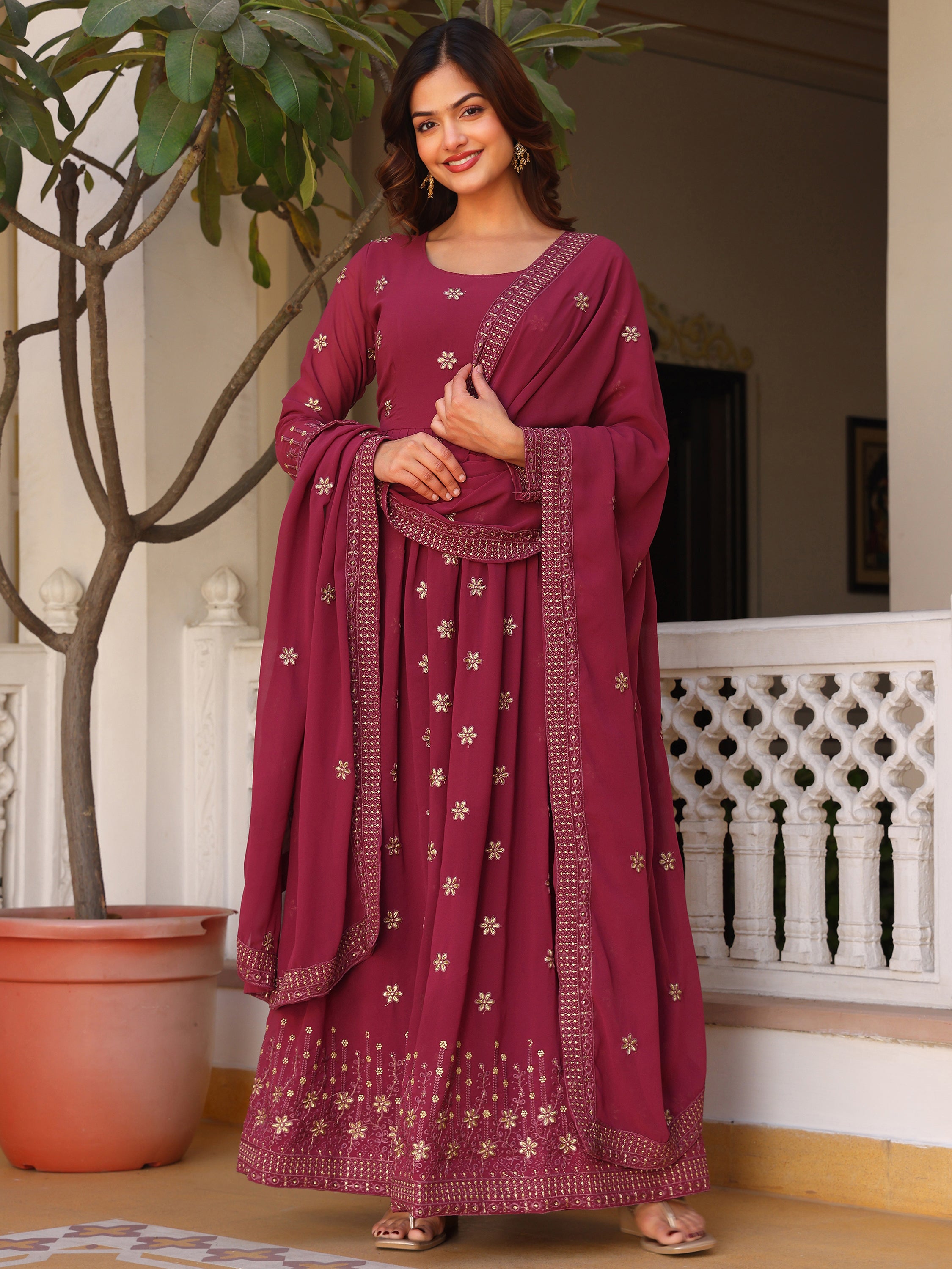 Party Wear Embroidered Onion Gown Set